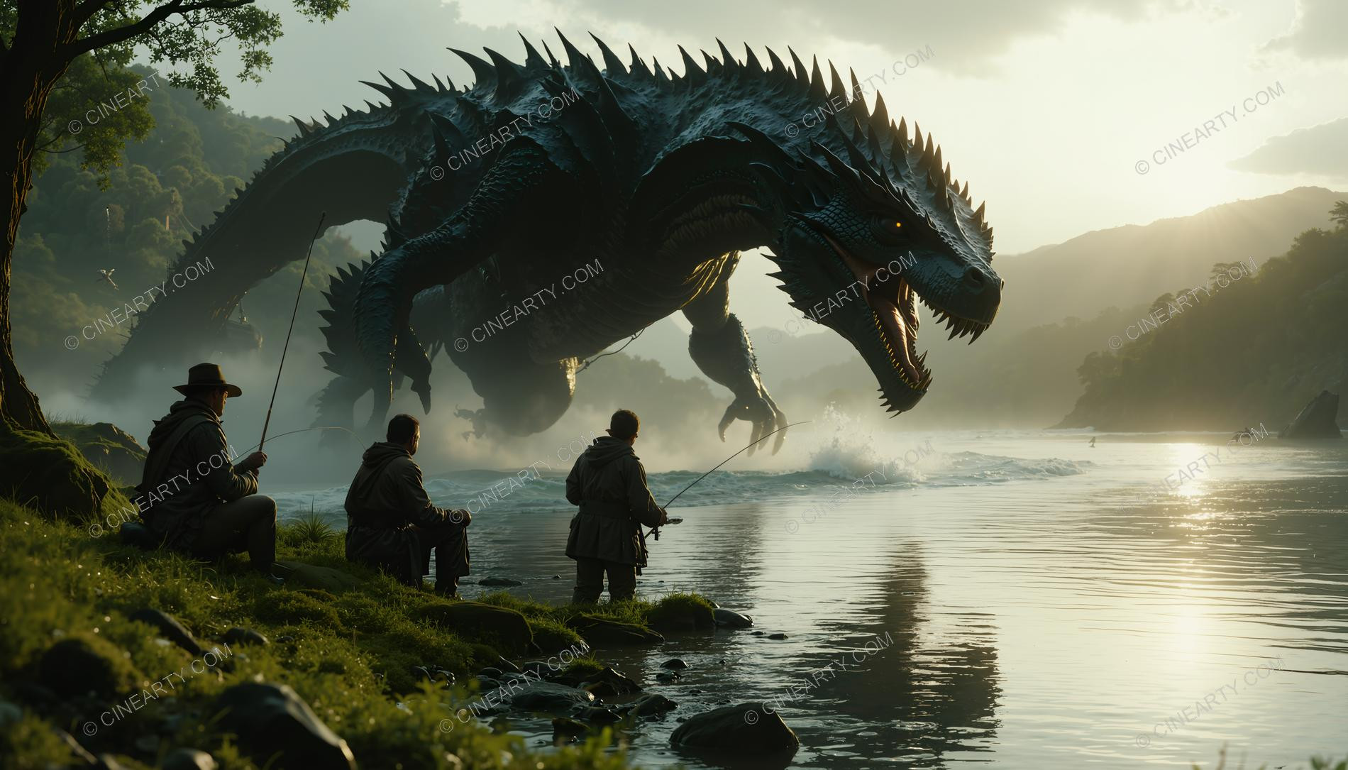 Huge Reptile on the Foggy Lake 30005