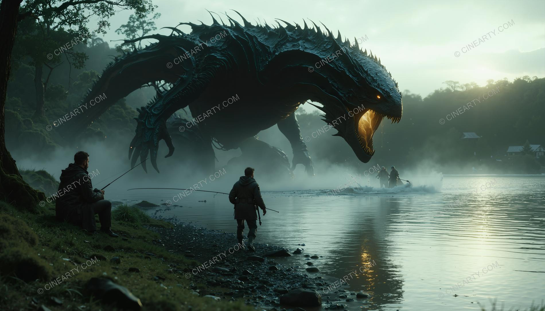 Huge Reptile on the Foggy Lake 31766