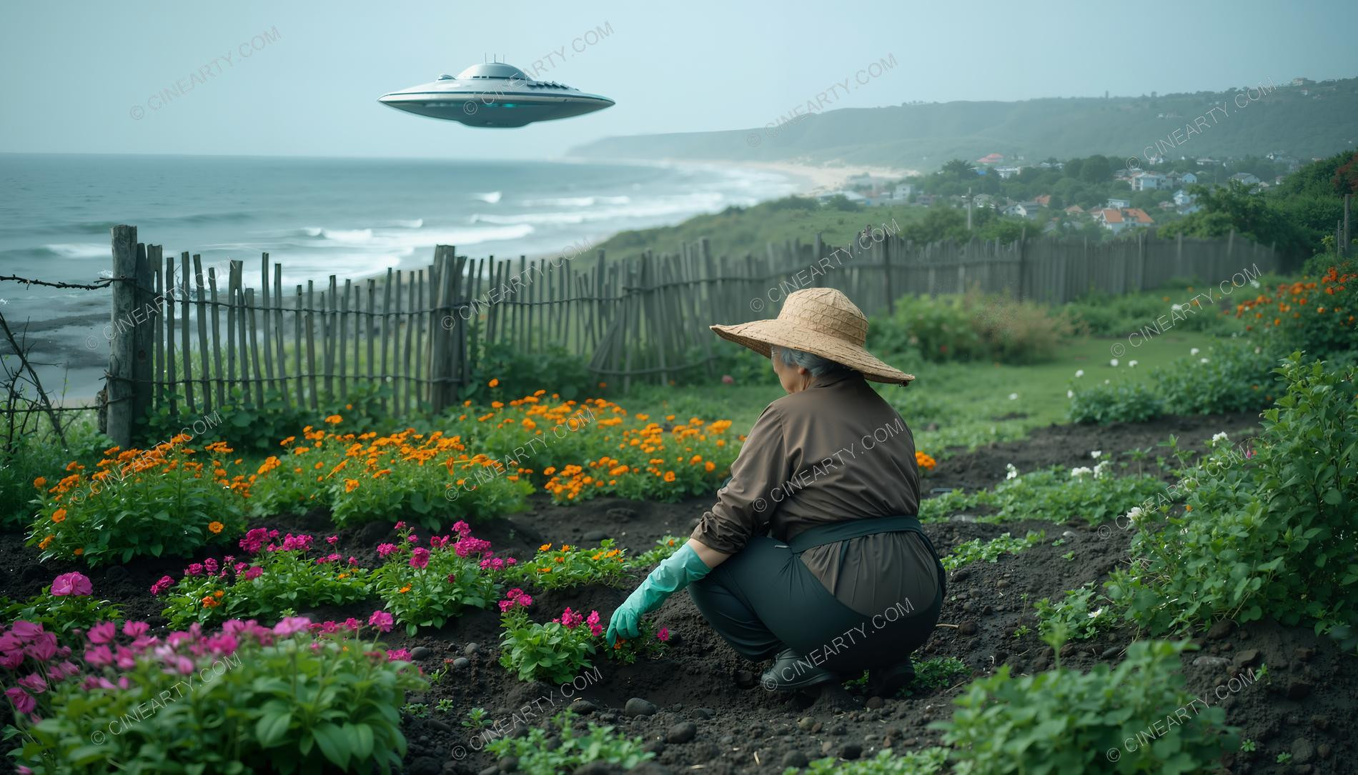 Flying Saucer and a Grandparent Avid Gardener 08431