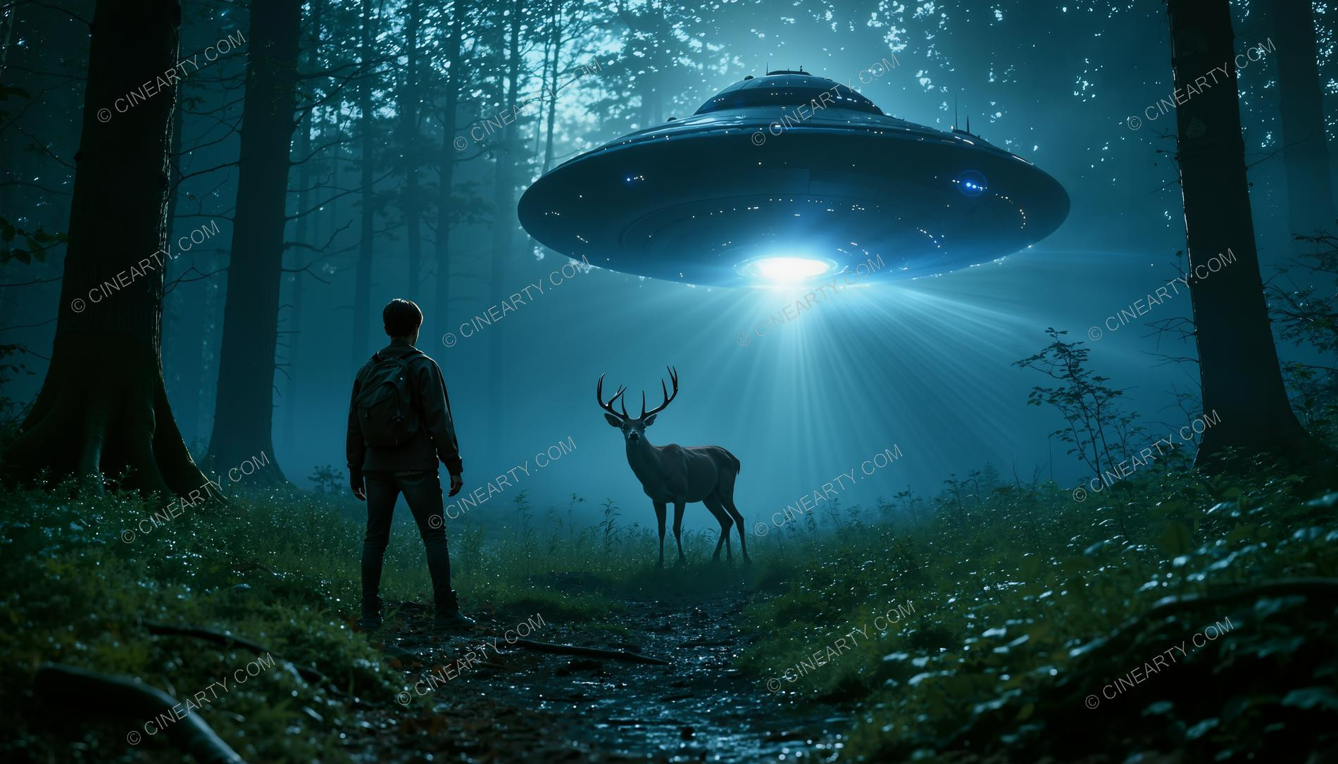 Hikers Encounter a Flying Saucer in a Forest 67099