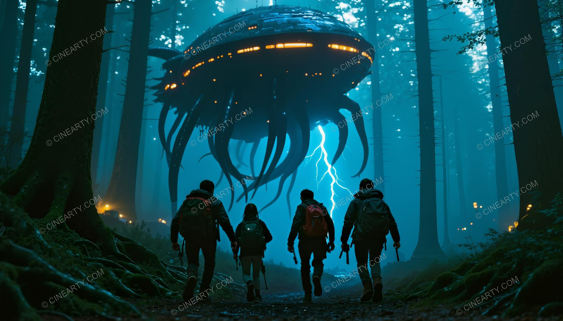 Hikers Encounter a Flying Saucer in a Forest 54557