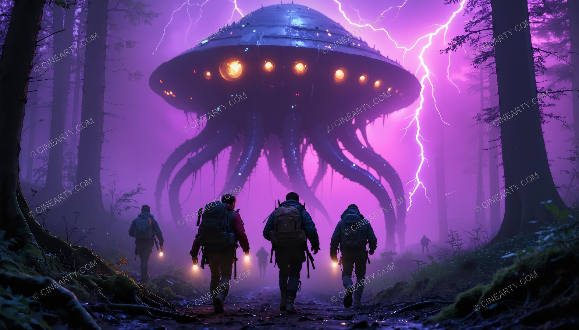 Hikers Encounter a Flying Saucer in a Forest 95908
