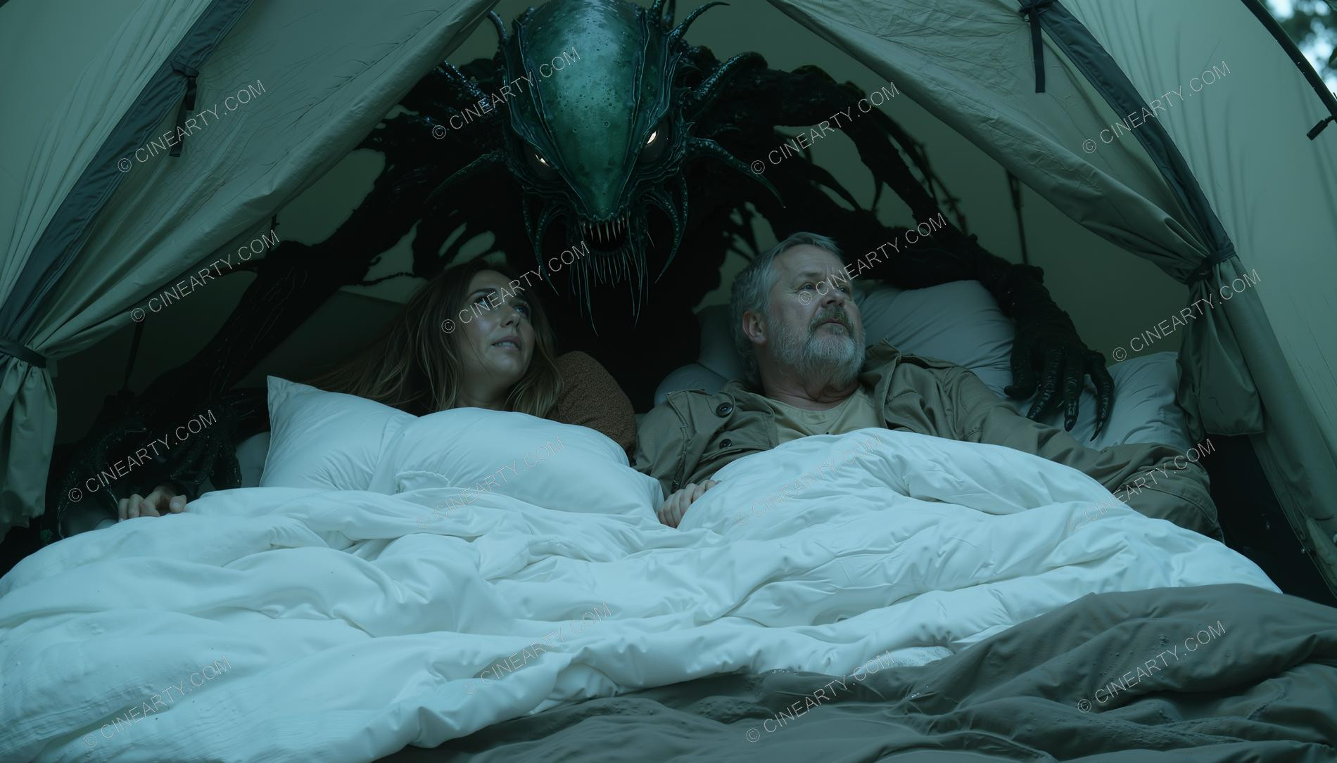 Monster and Tourists inside their Tent 61810