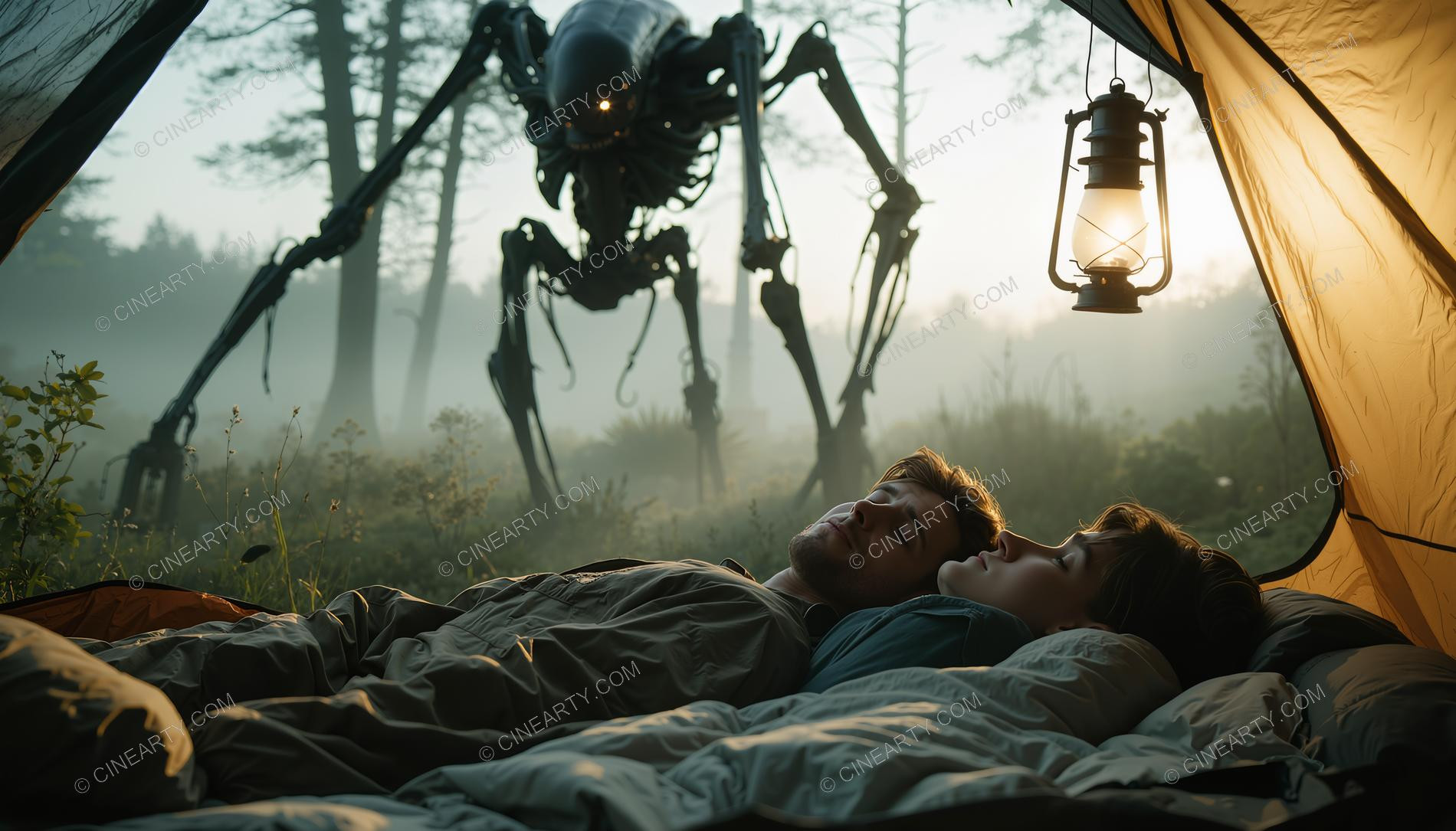 Monster and Tourists inside their Tent 62629