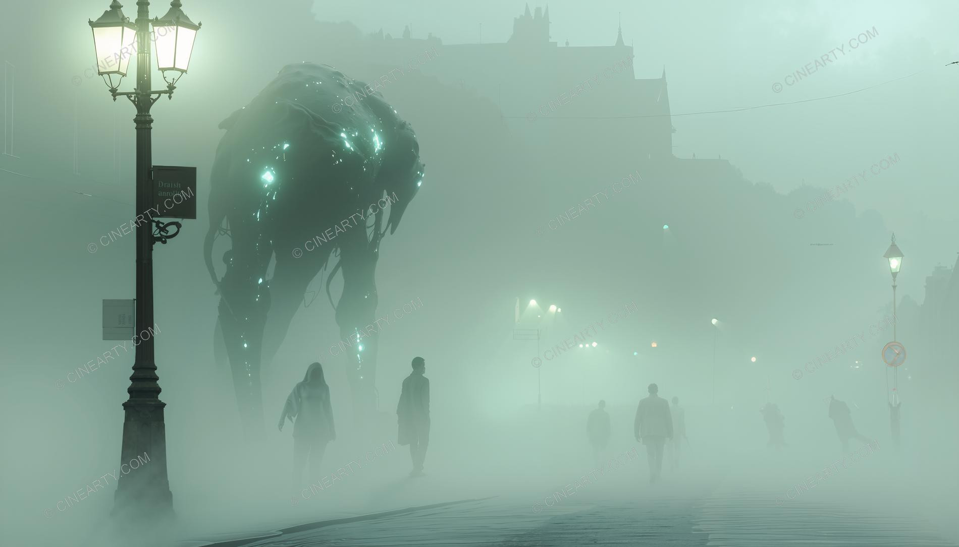 Giant Alien in Misty European Town 70828