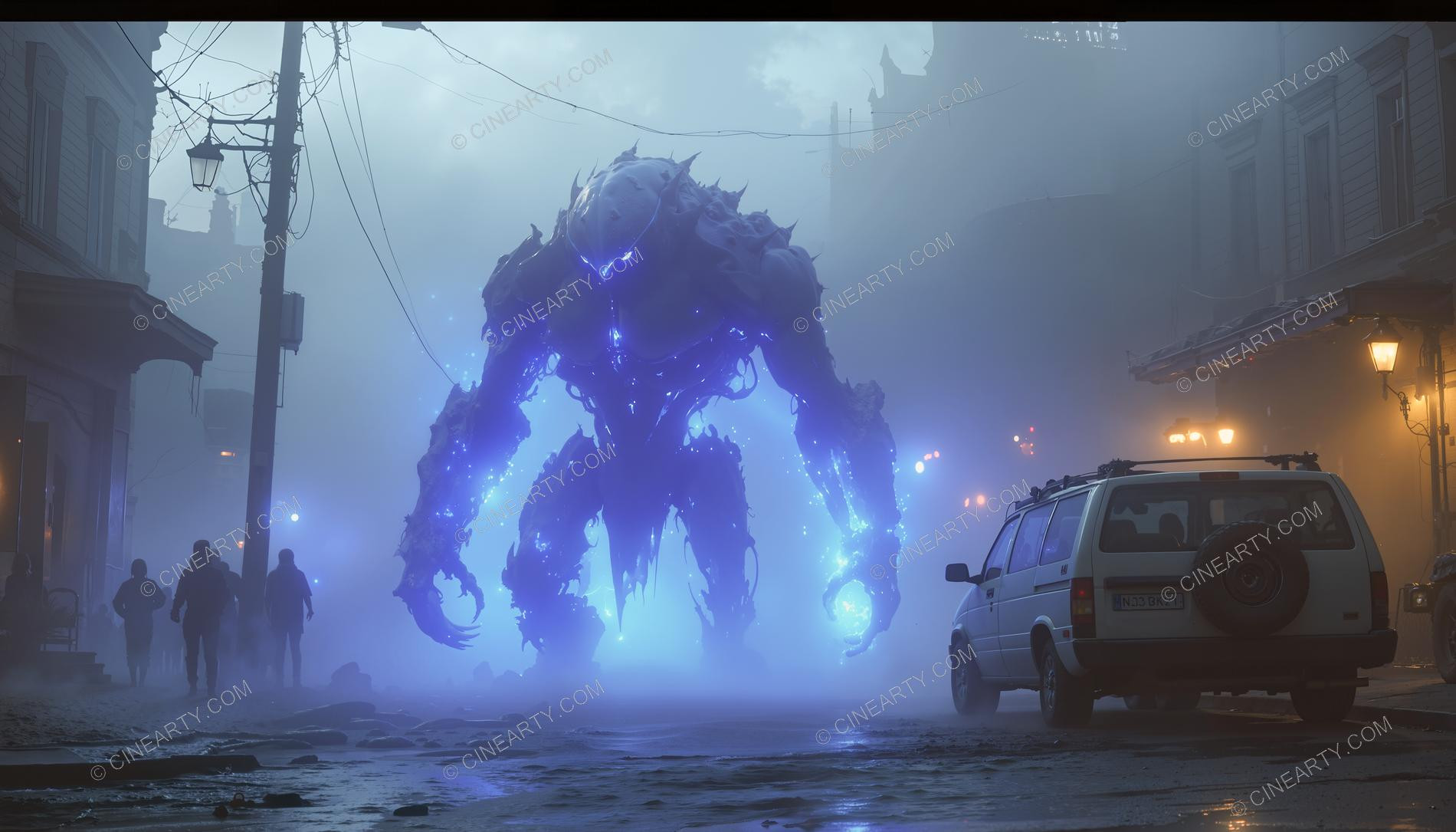 Giant Alien in Misty European Town 51383