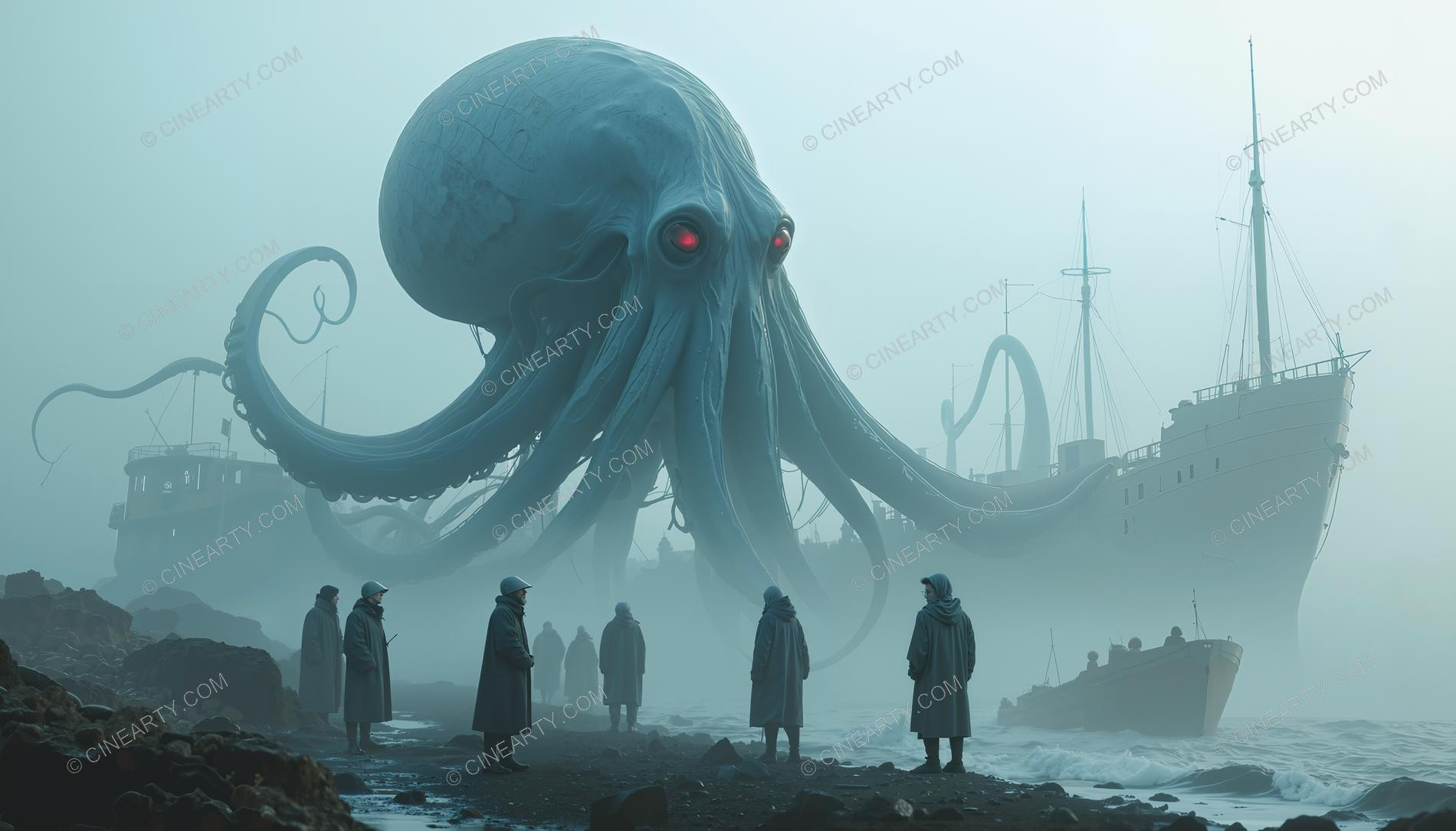 Giant Alien in Misty European Town 42931