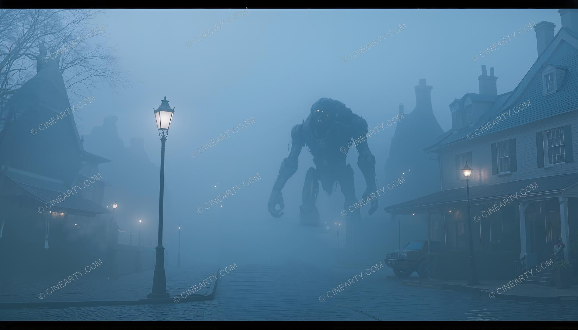 Giant Alien in Misty European Town 35003