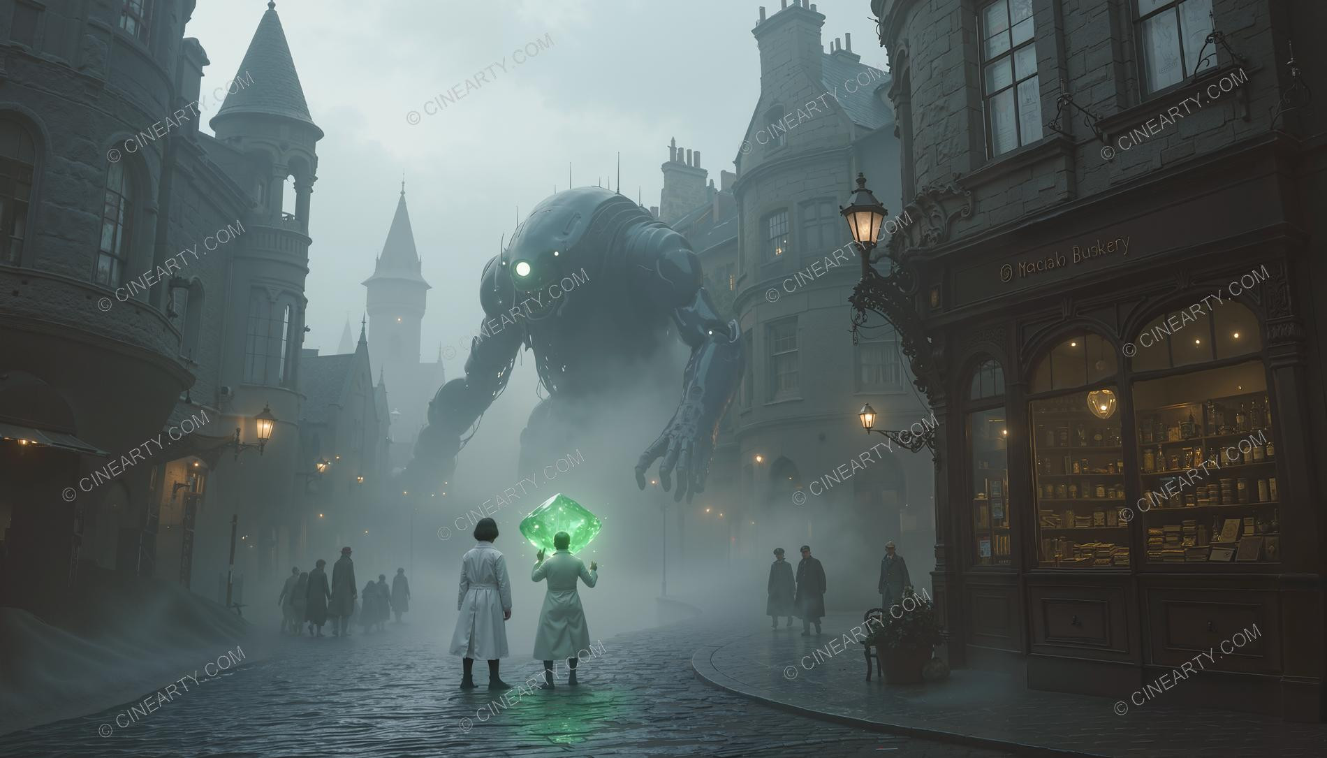 Giant Alien in Misty European Town 60619
