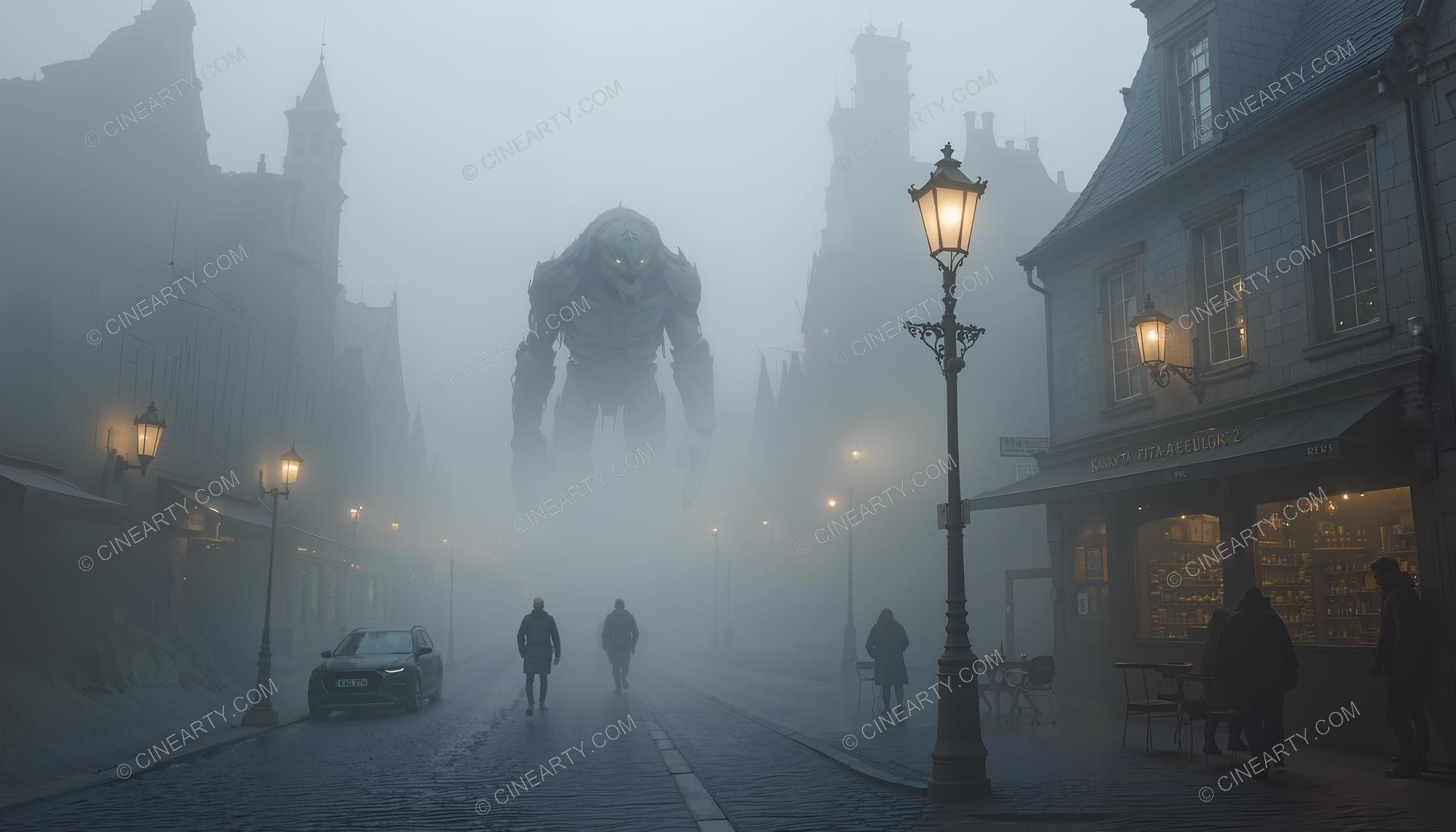 Giant Alien in Misty European Town 69058