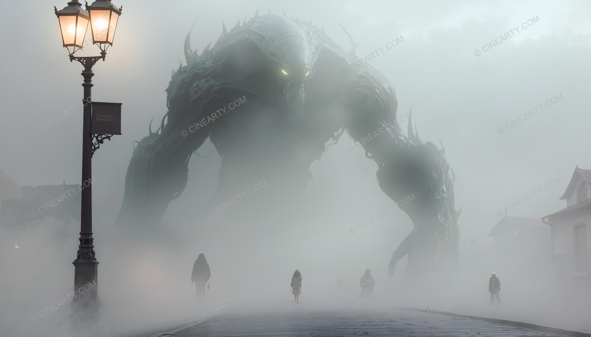 Giant Alien in Misty European Town 83495