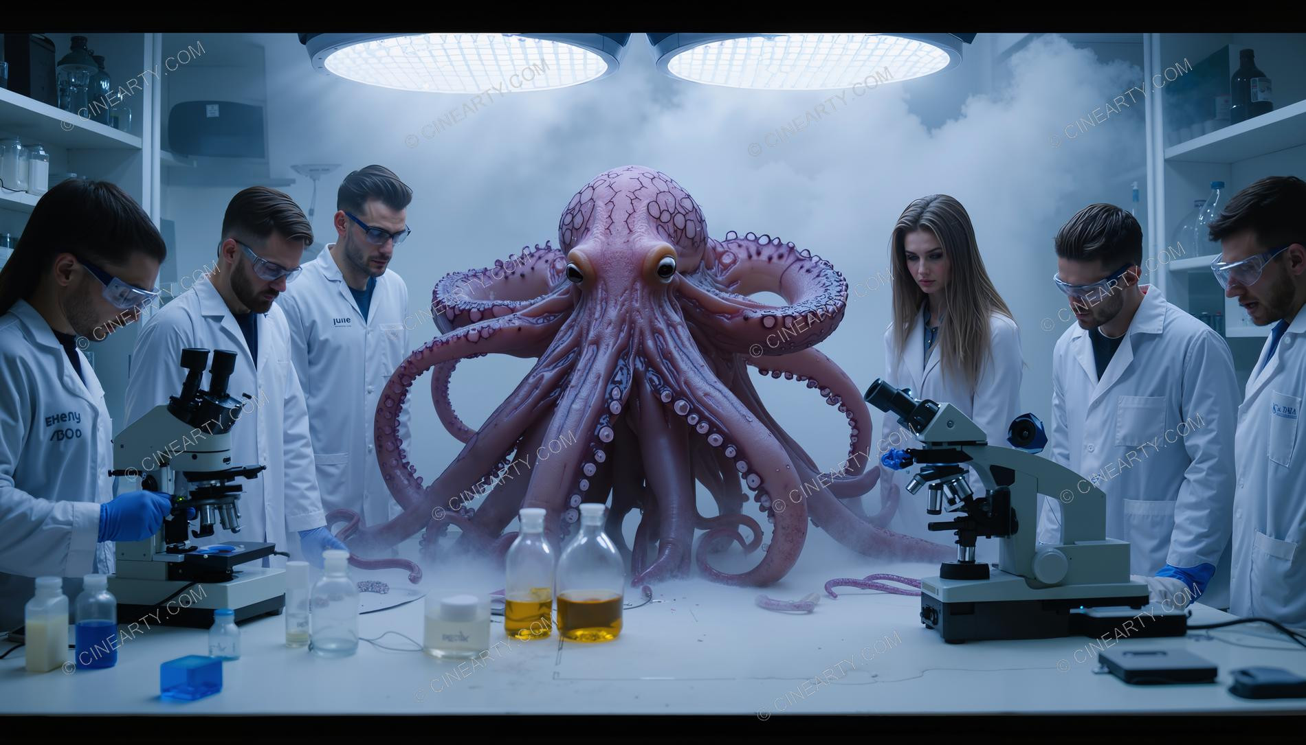 Humans and Octopus-Aliens Cooperate in Laboratory 00618