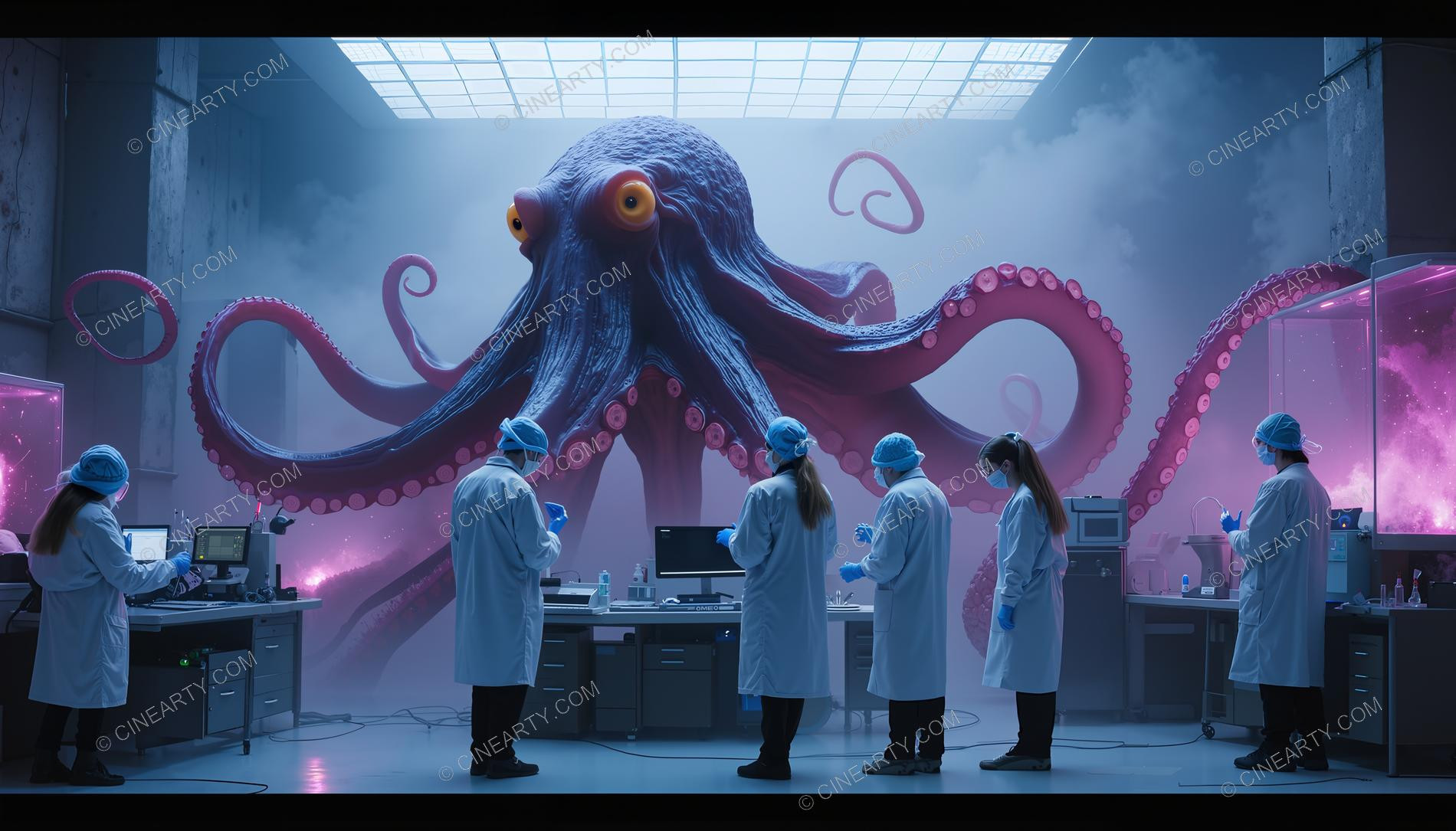 Humans and Octopus-Aliens Cooperate in Laboratory 68765