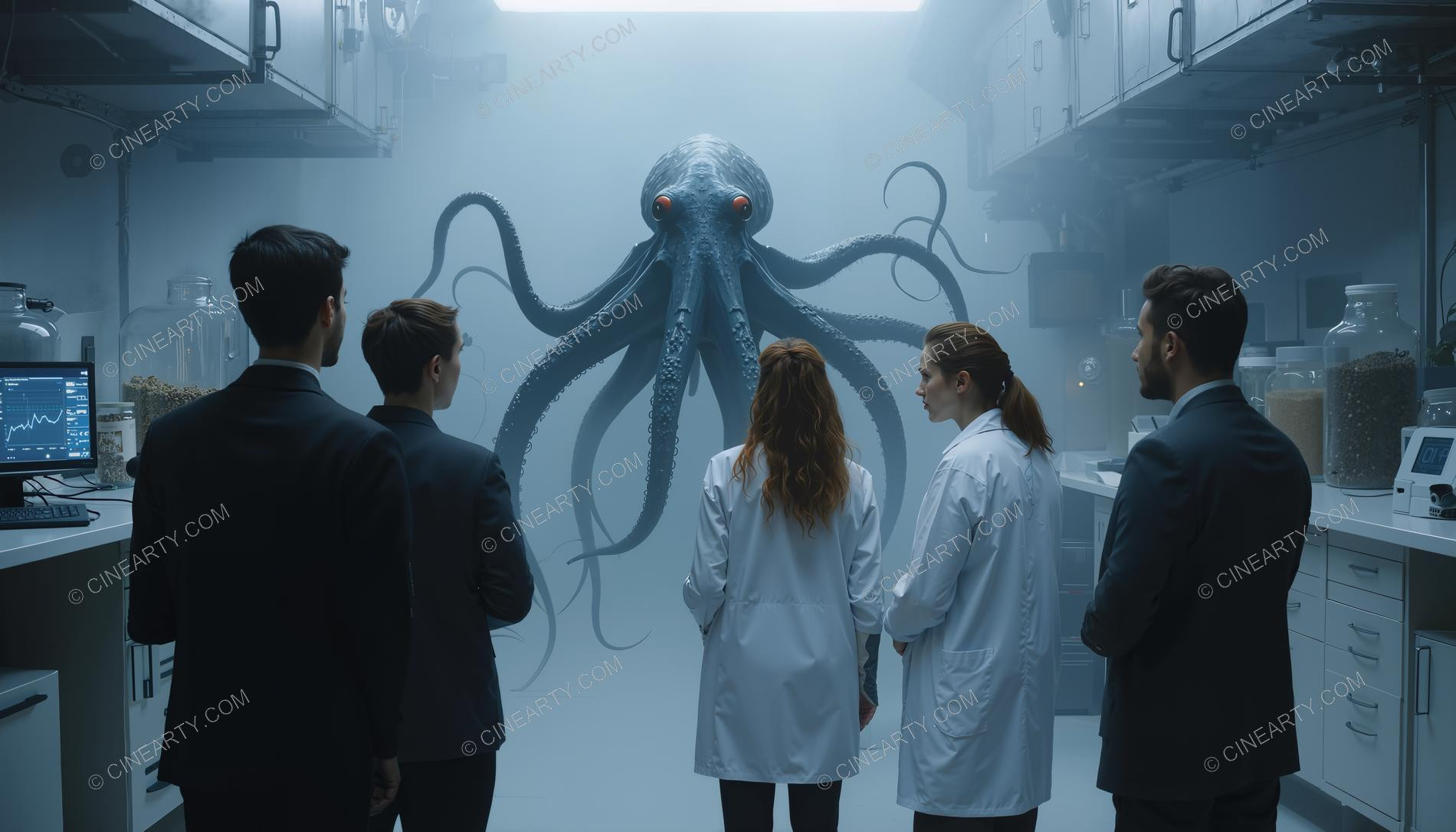 Humans and Octopus-Aliens Cooperate in Laboratory 97500