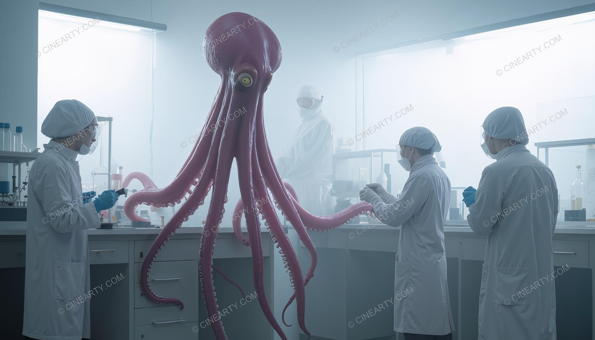 Humans and Octopus-Aliens Cooperate in Laboratory 37216