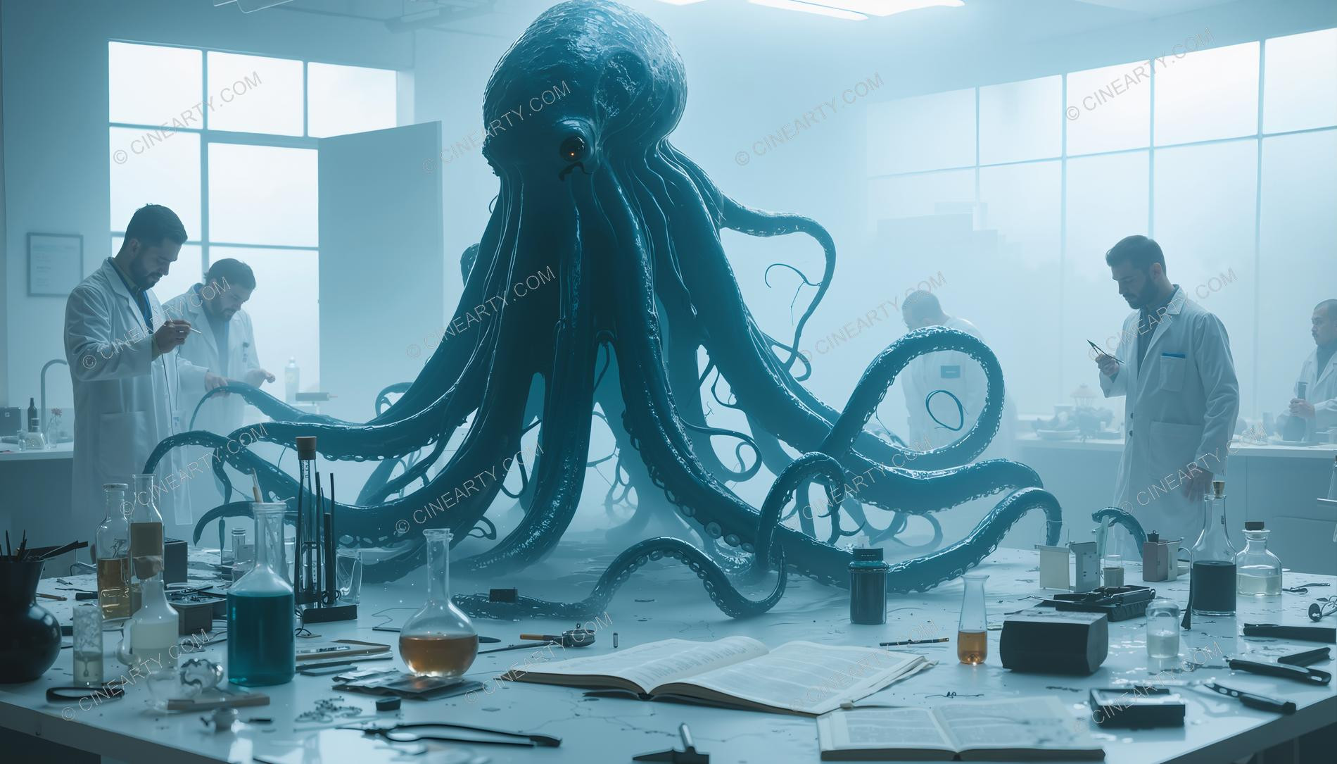 Humans and Octopus-Aliens Cooperate in Laboratory 25636