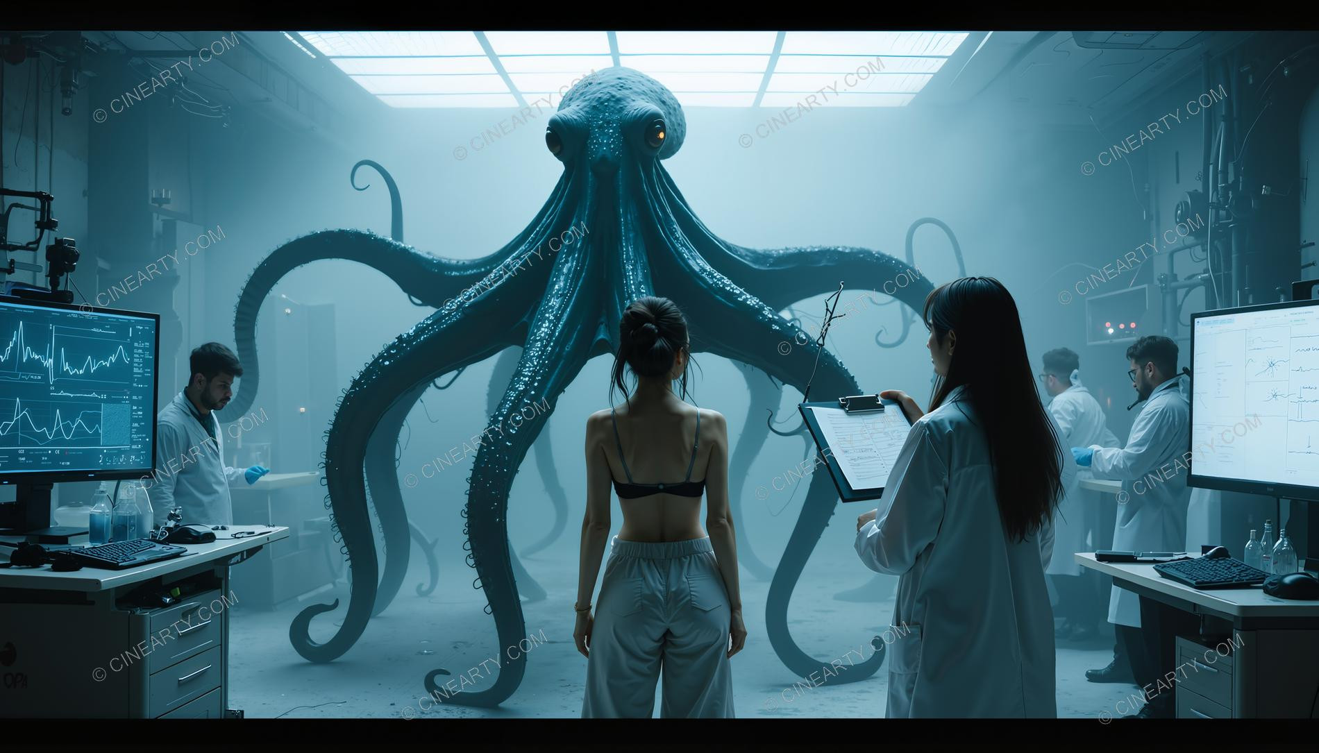 Humans and Octopus-Aliens Cooperate in Laboratory 60693