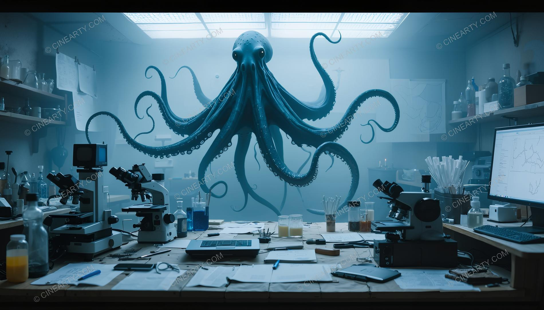 Humans and Octopus-Aliens Cooperate in Laboratory 53928