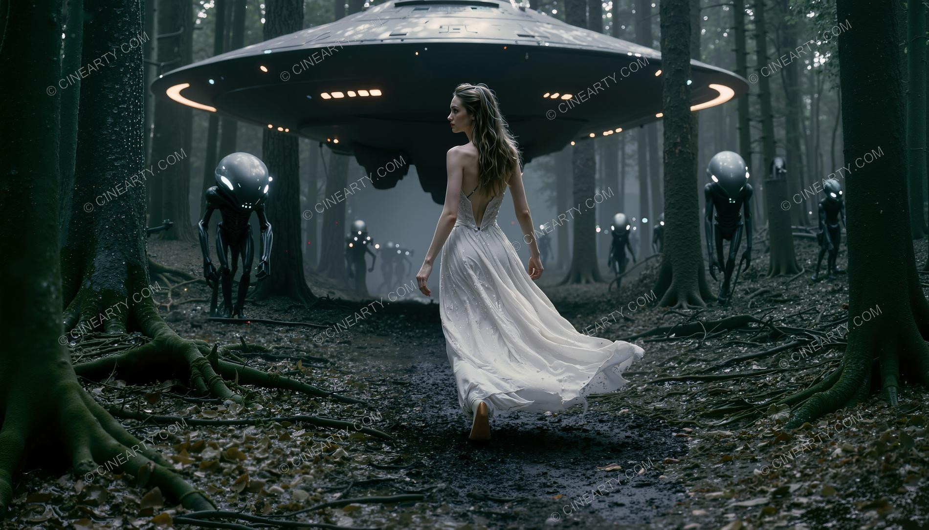 Elegant Lady Encounters Aliens in Forest 75097
