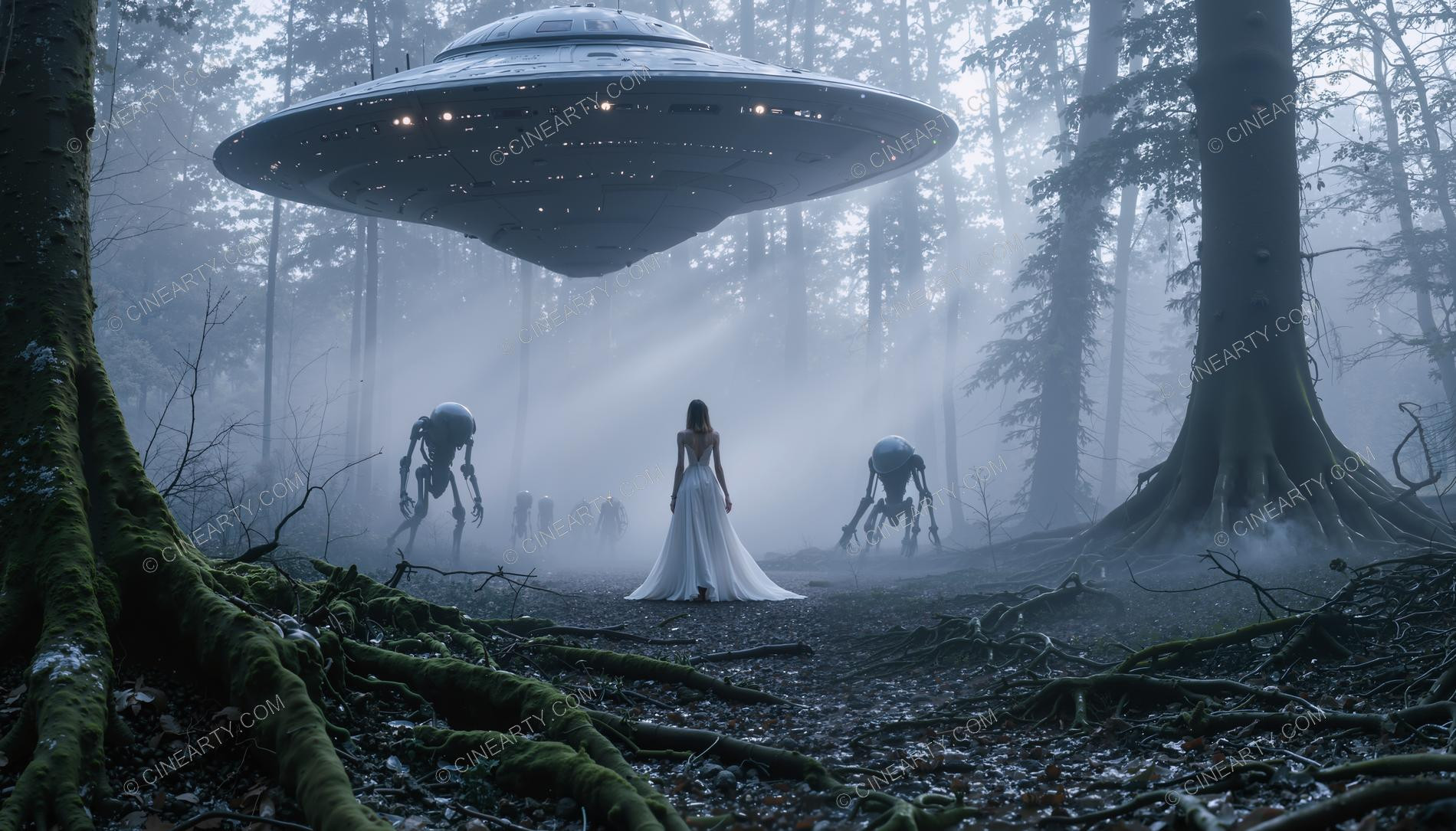 Elegant Lady Encounters Aliens in Forest 28502