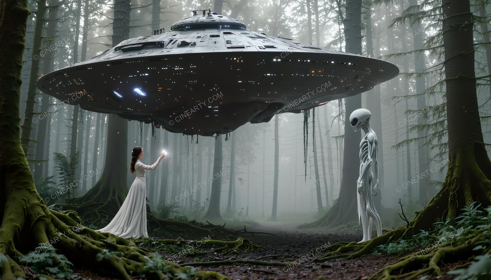 Elegant Lady Encounters Aliens in Forest 31603