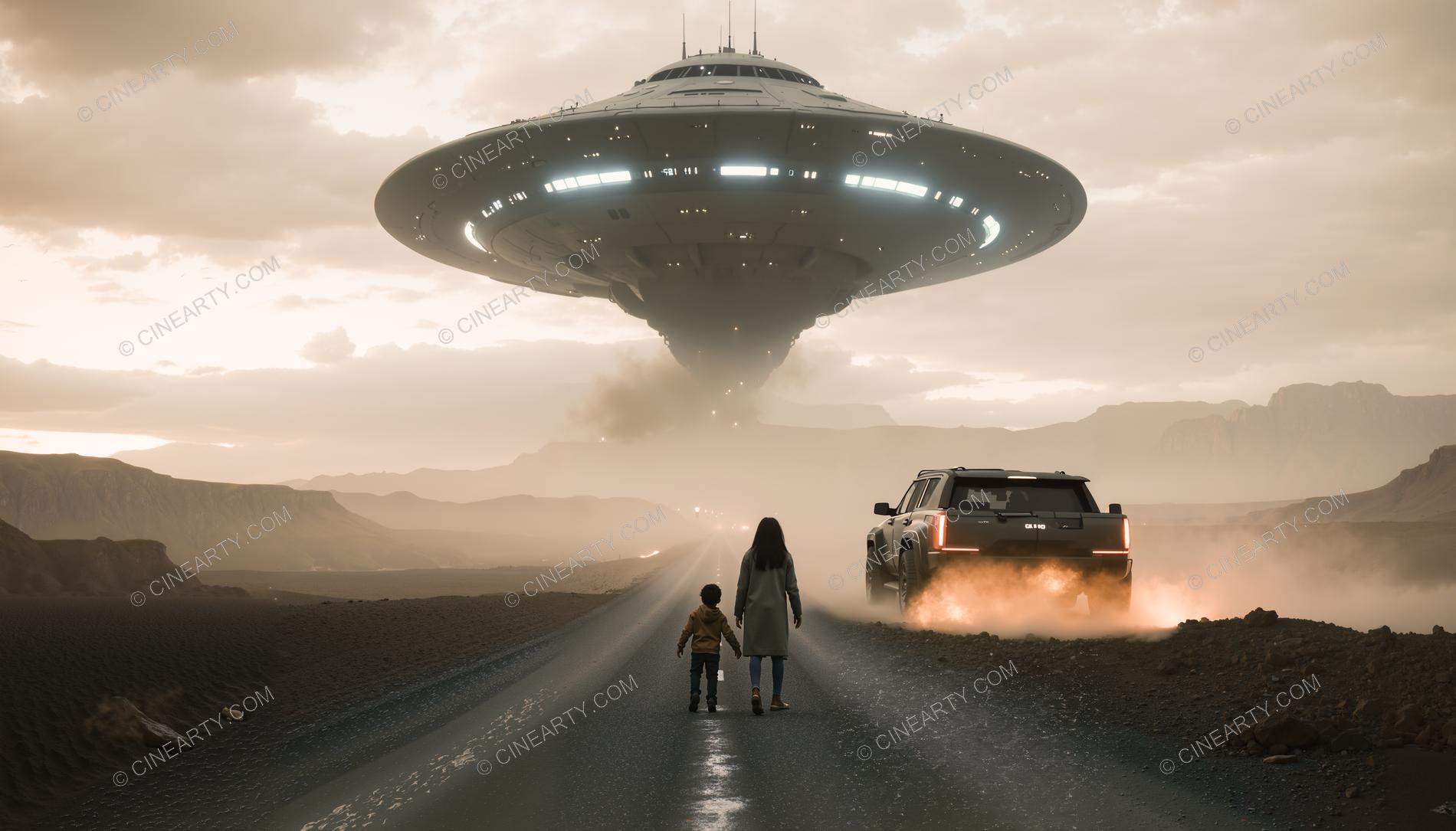 Flying Saucer Above a Road to the Horizon 87781