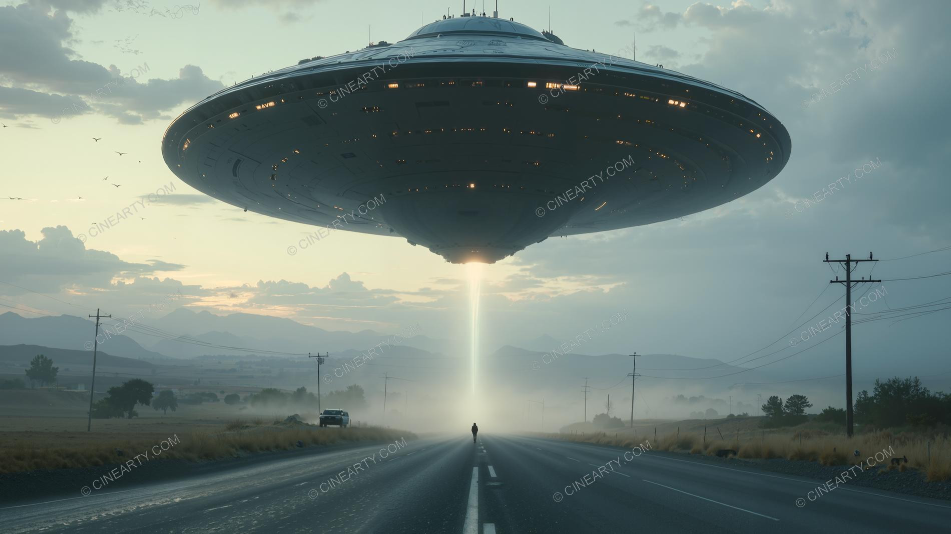 Flying Saucer Above a Road to the Horizon 02460