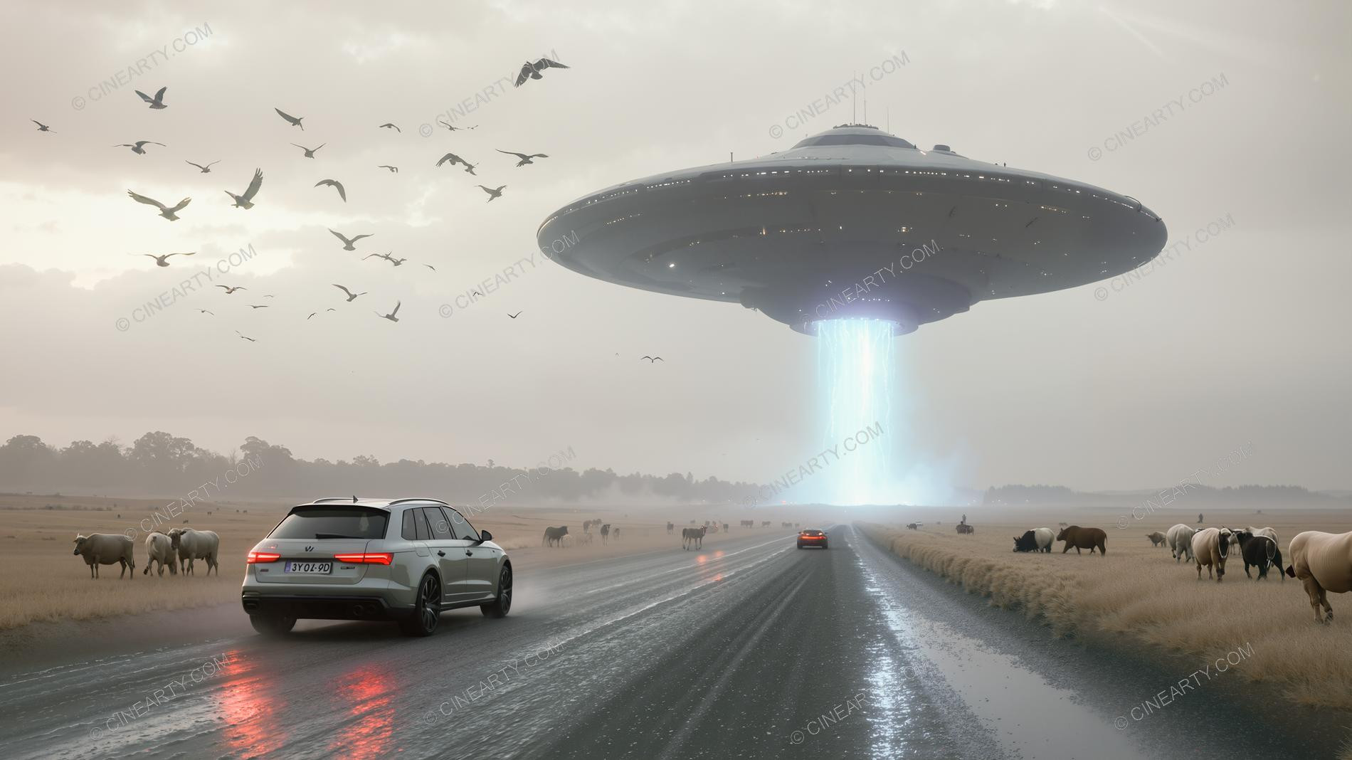 Flying Saucer Above a Road to the Horizon 71760