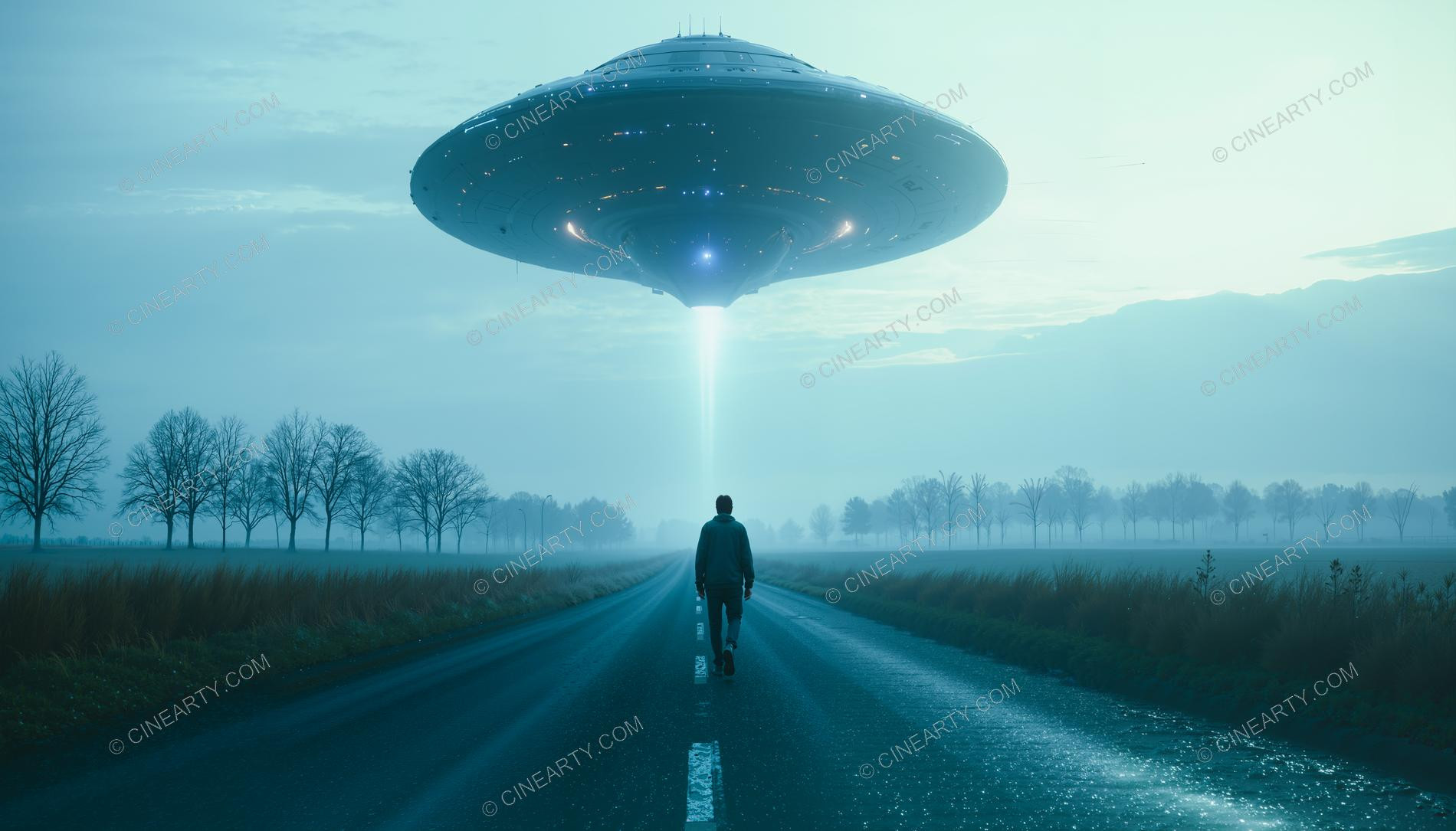 Flying Saucer Above a Road to the Horizon 05640