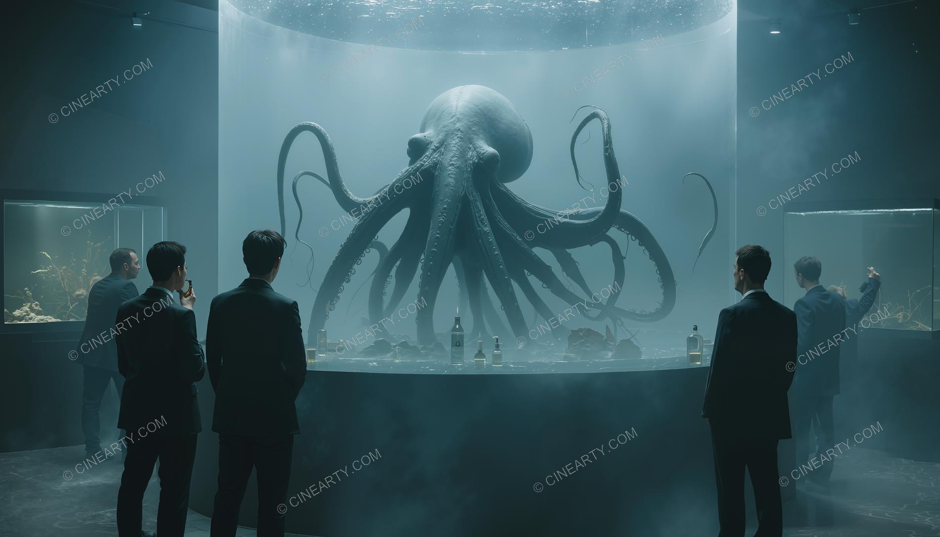 Scientists and Sentient Octopus in Aquarium 01334