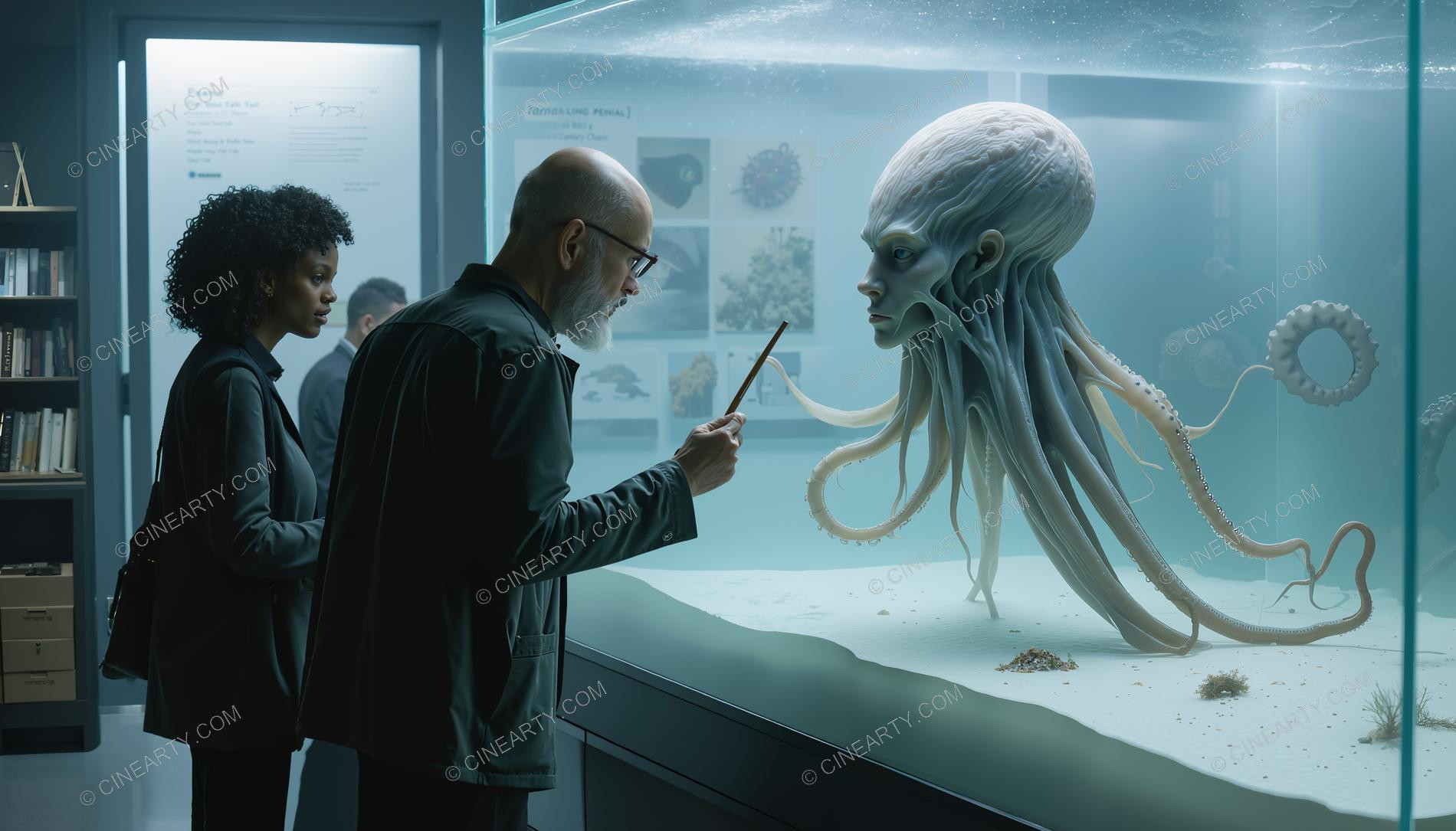 Scientists and Sentient Octopus in Aquarium 30540