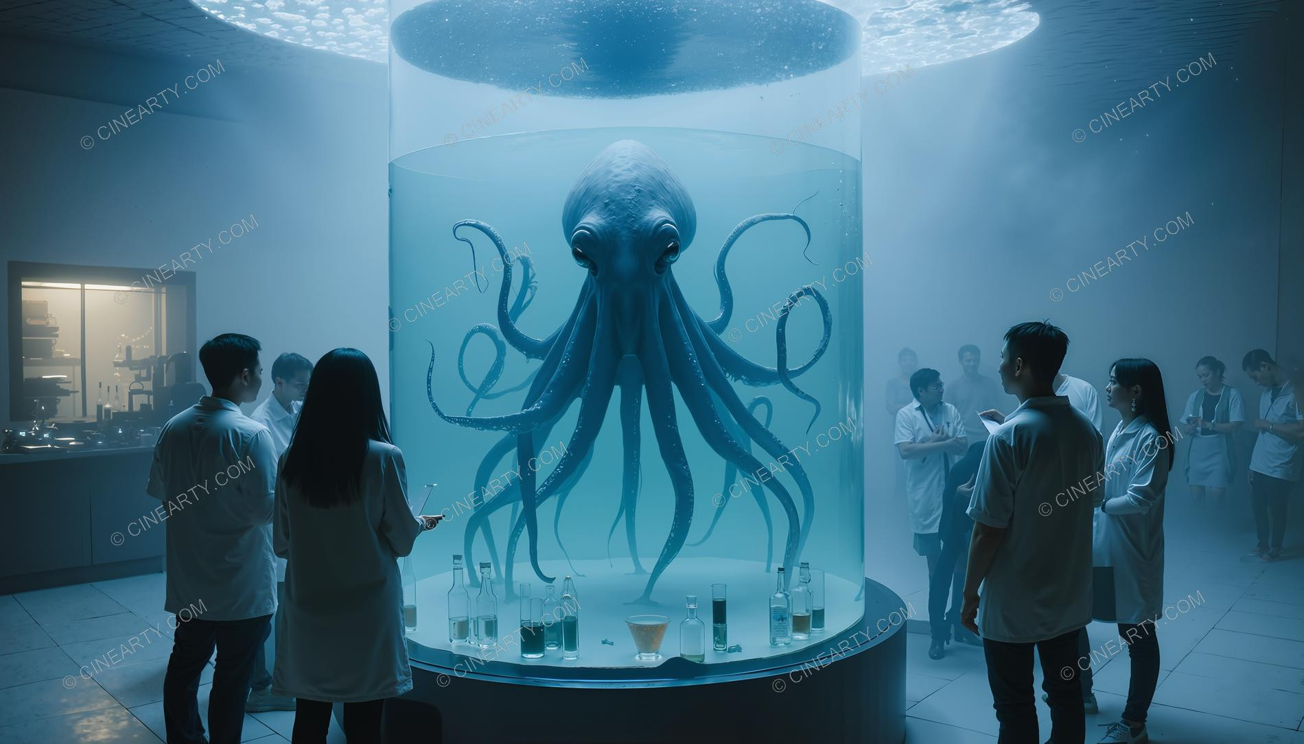Scientists and Sentient Octopus in Aquarium 54625
