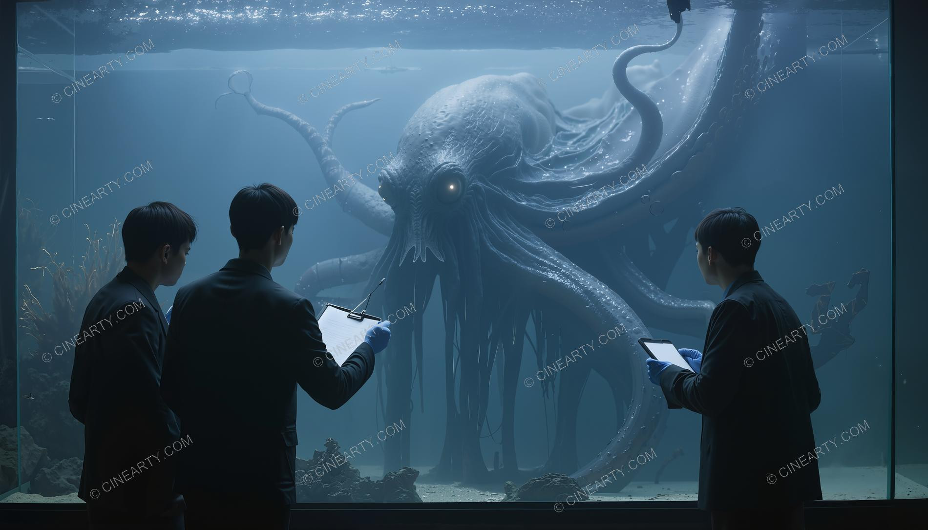 Scientists and Sentient Octopus in Aquarium 75828