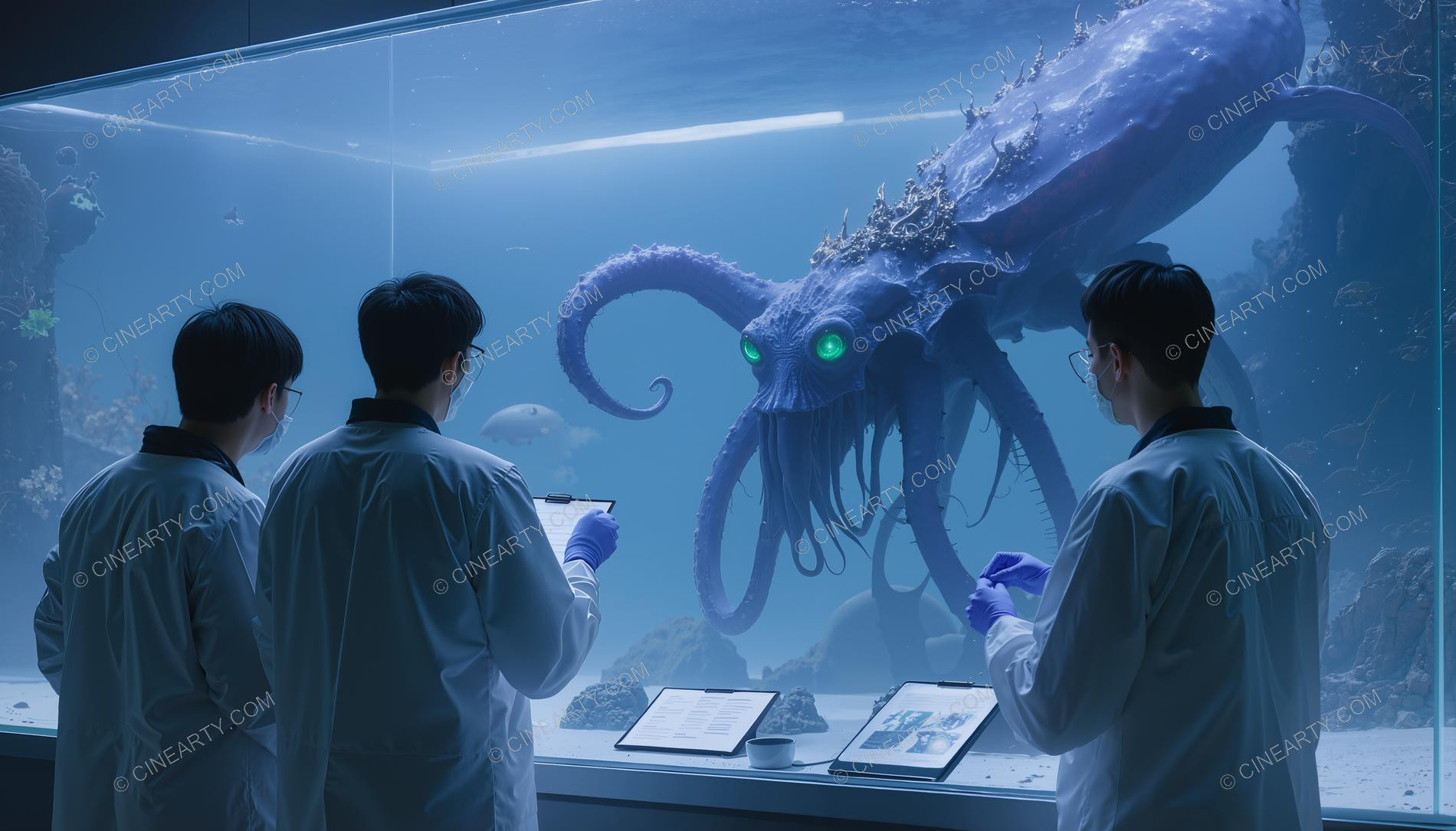 Scientists and Sentient Octopus in Aquarium 65308