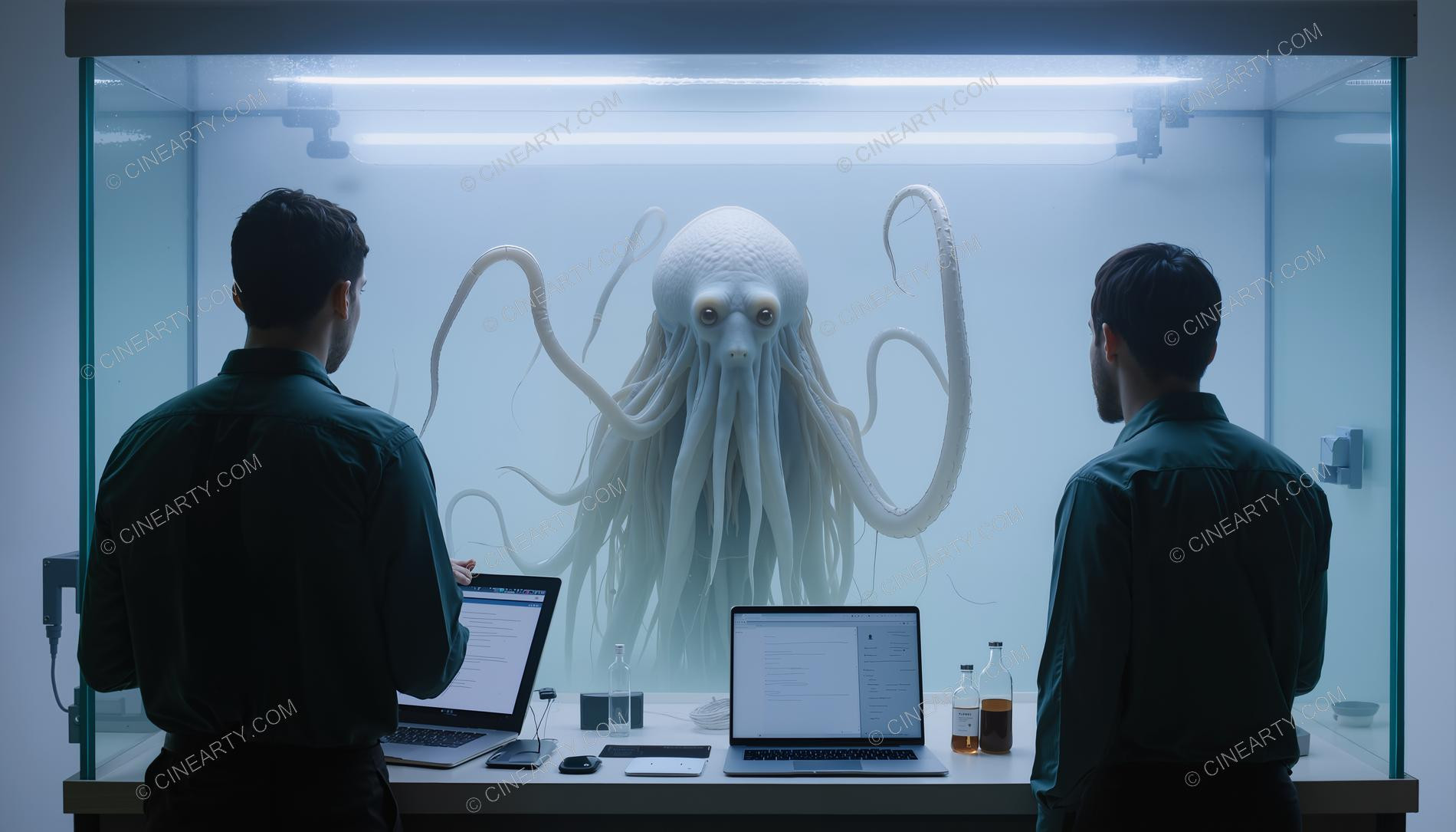 Scientists and Sentient Octopus in Aquarium 63579