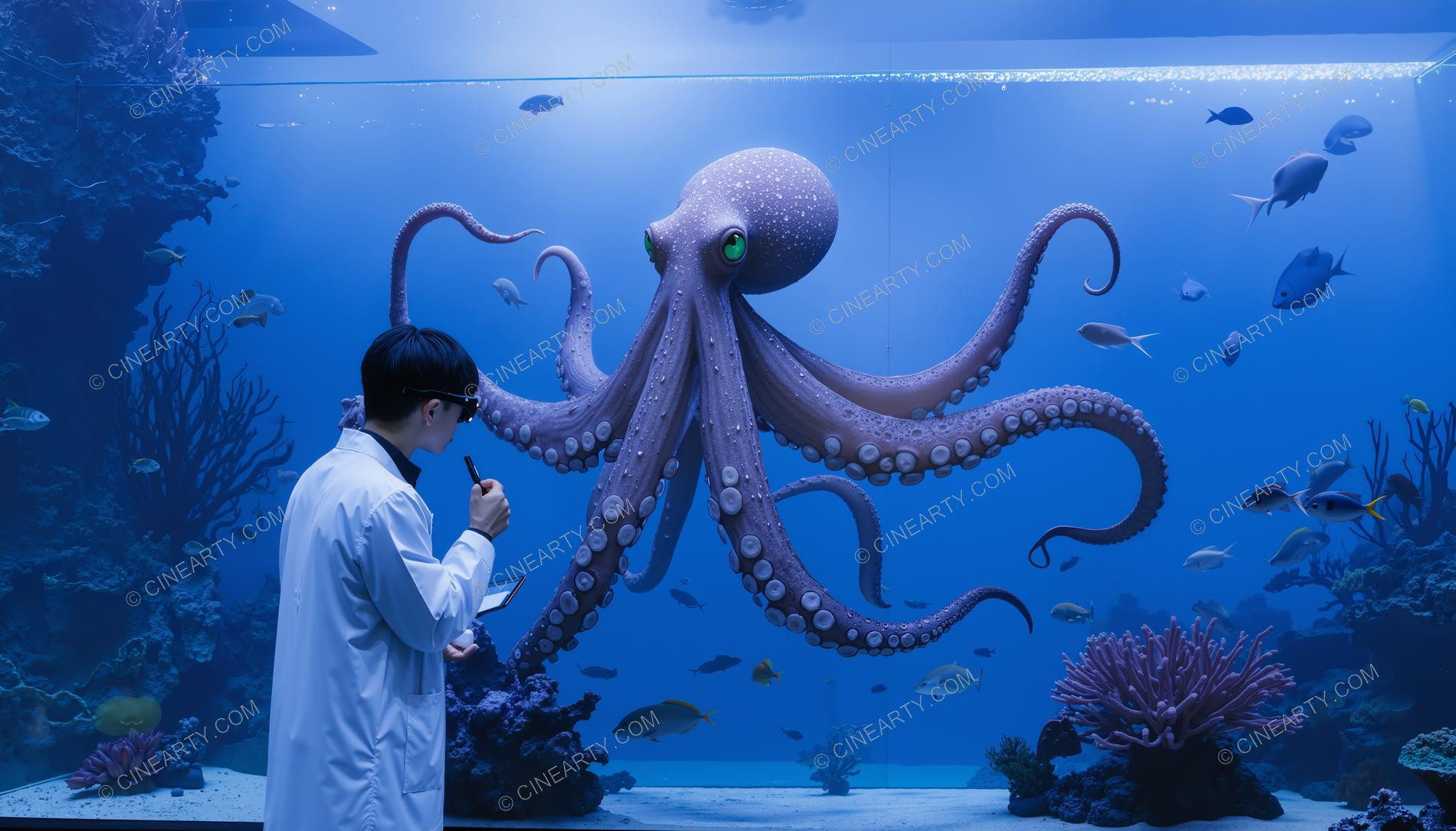 Scientists and Sentient Octopus in Aquarium 70160 - CineArty.com