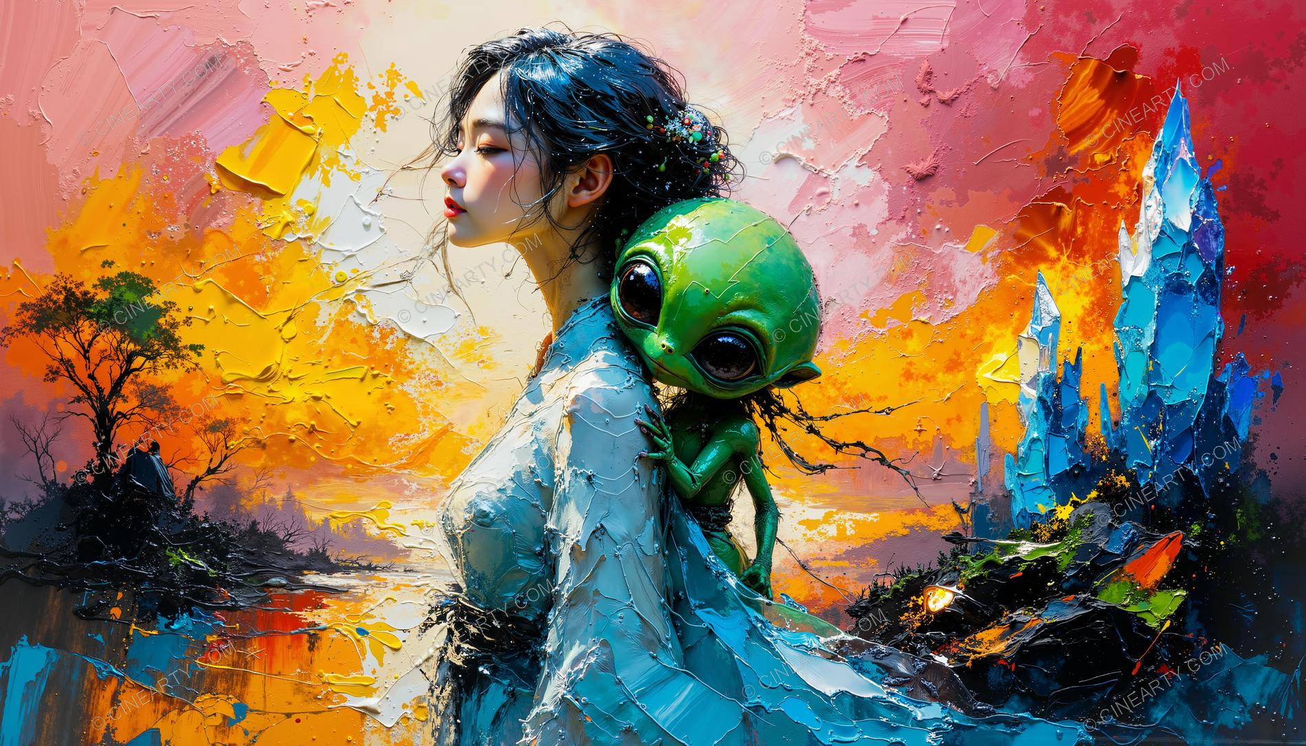 Beautifu Woman with Small Creature 46177