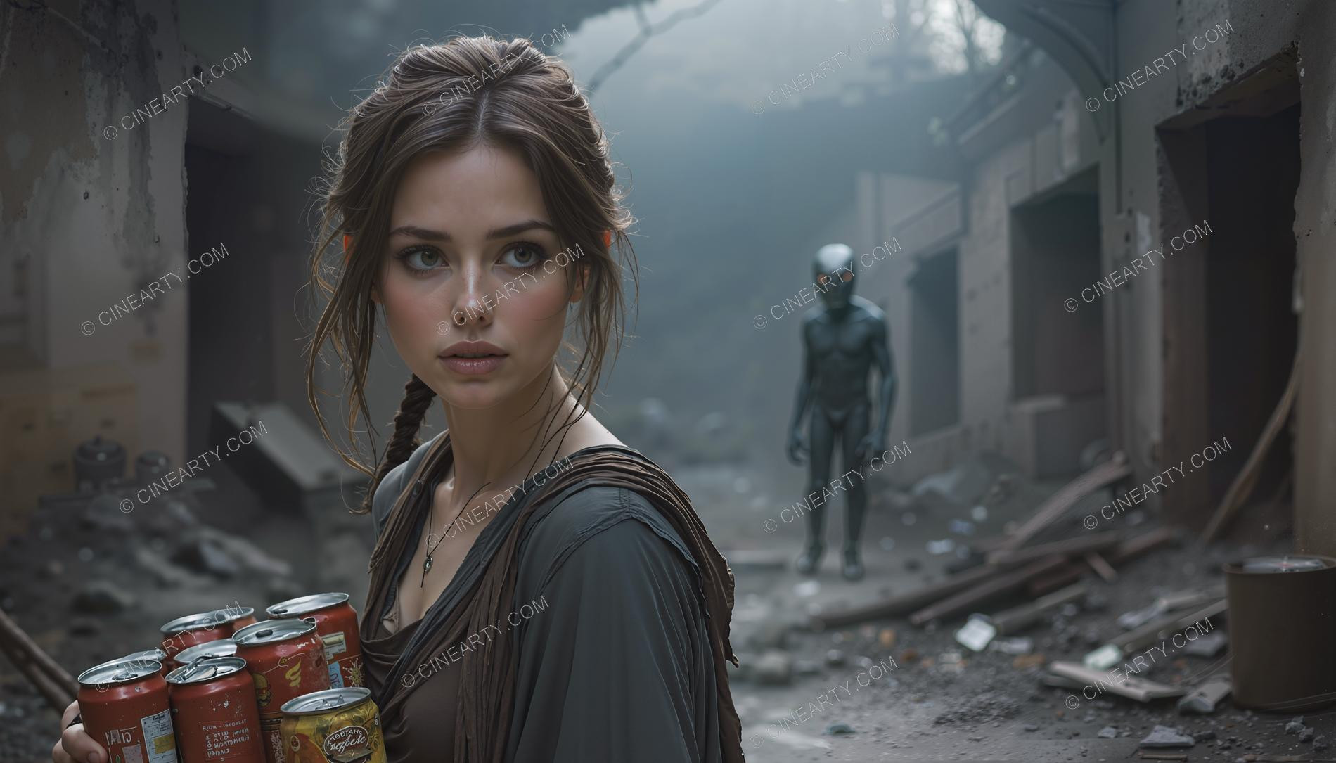 Alien Invation Post-Apocalypse. Beautiful Girl 73181