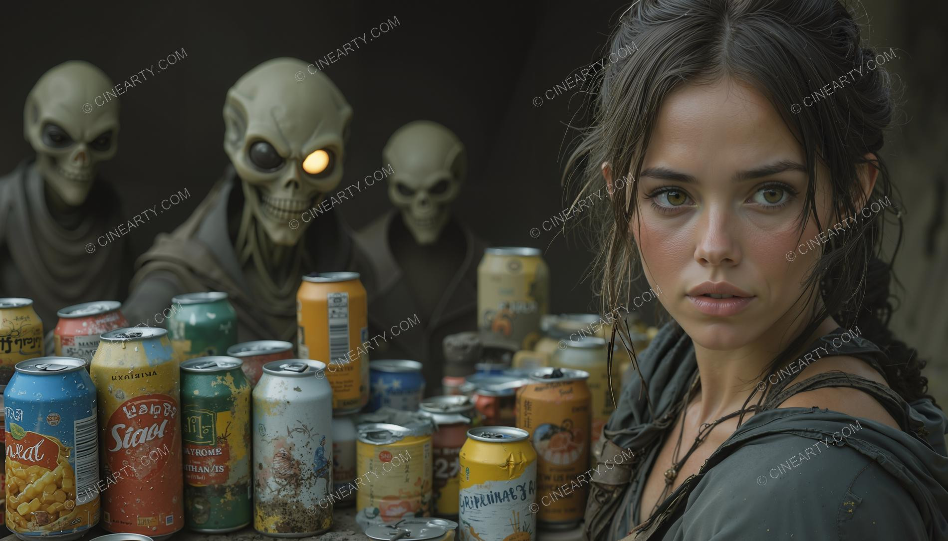 Alien Invation Post-Apocalypse. Beautiful Girl 90145