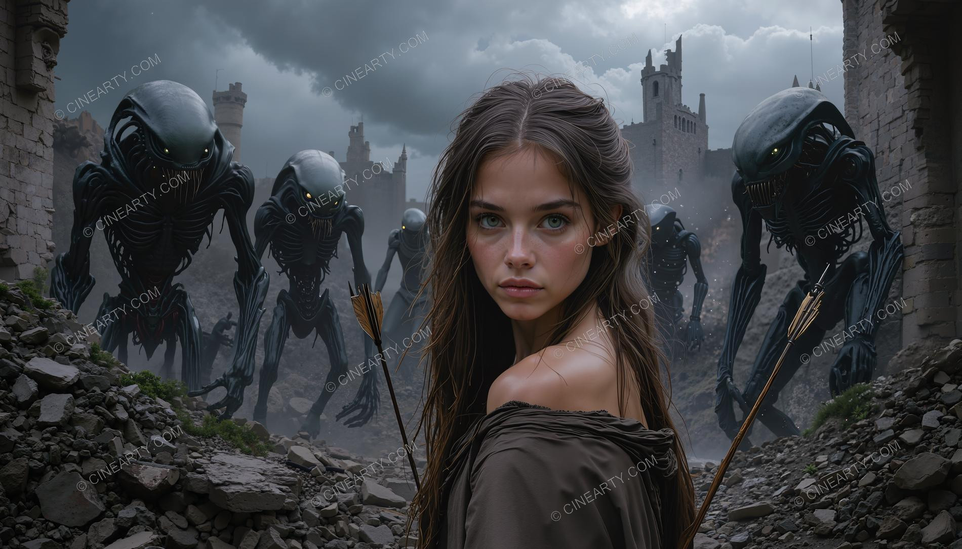 Alien Invation Post-Apocalypse. Beautiful Girl 91290