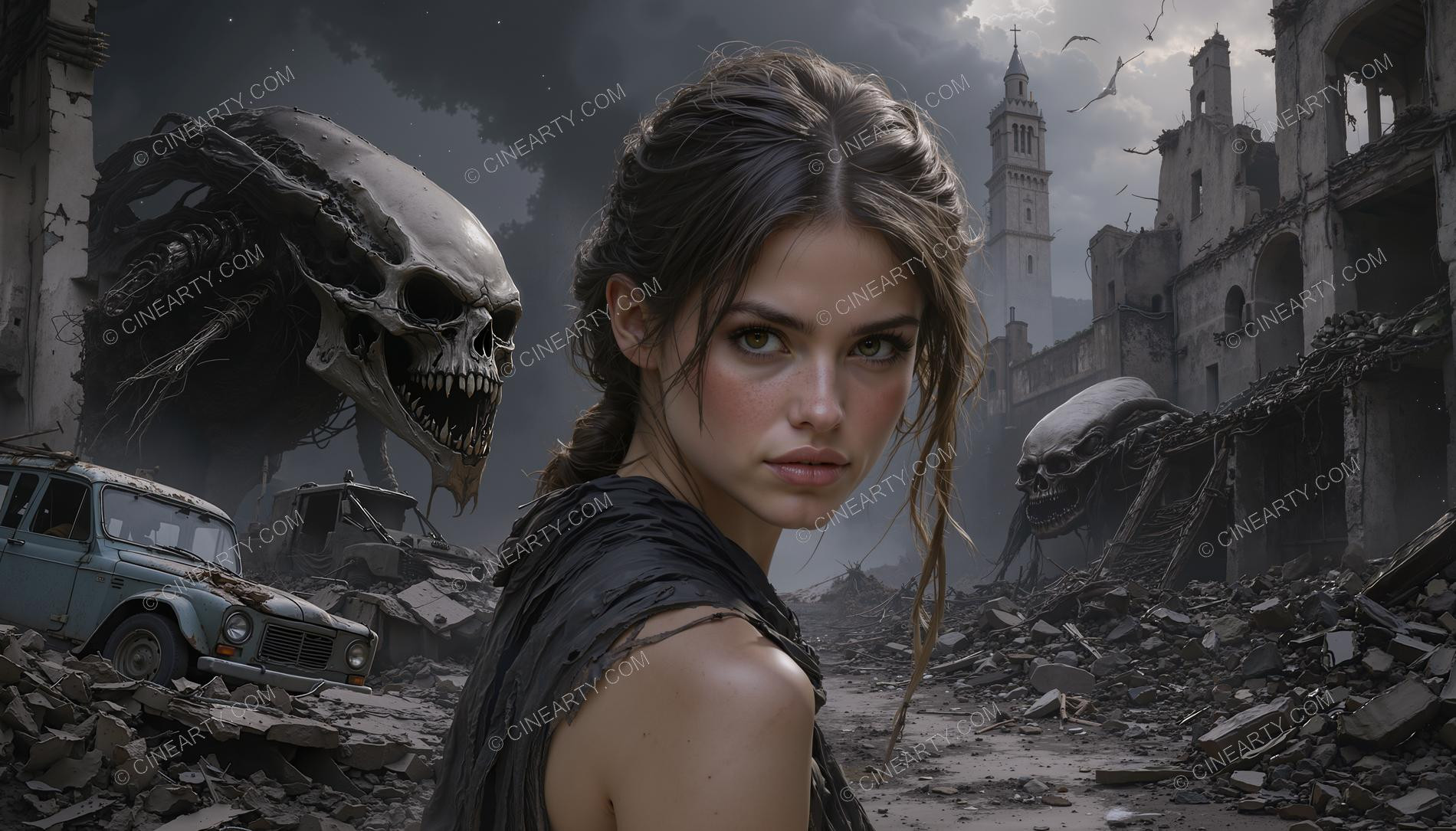 Alien Invation Post-Apocalypse. Beautiful Girl 76747