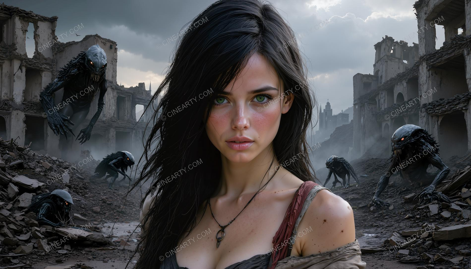 Alien Invation Post-Apocalypse. Beautiful Girl 76794