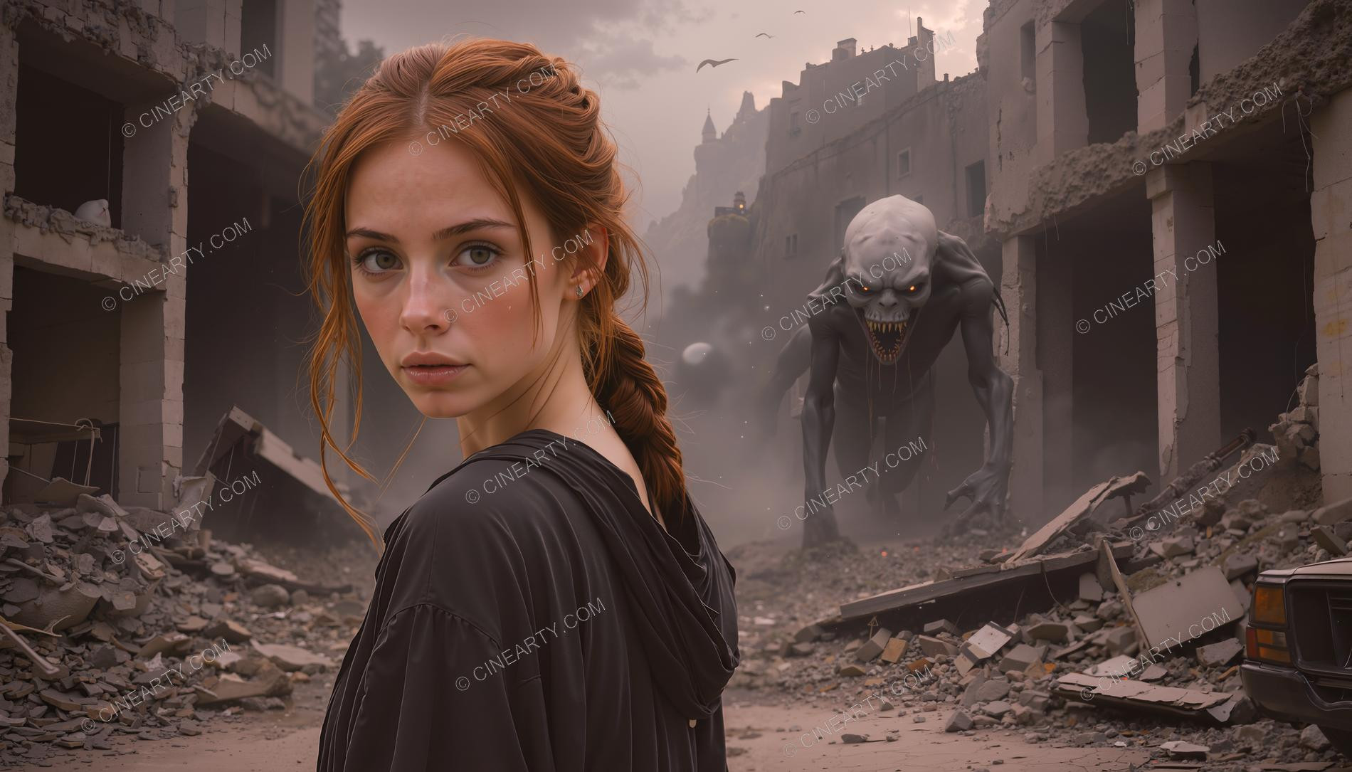 Alien Invation Post-Apocalypse. Beautiful Girl 36616