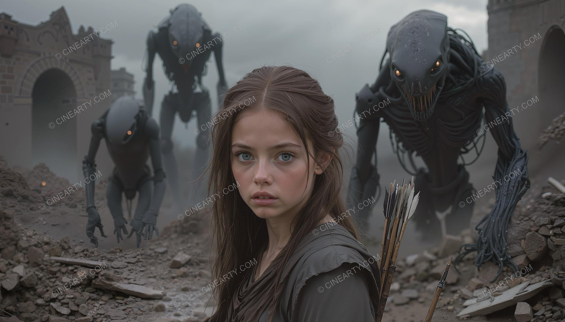 Alien Invation Post-Apocalypse. Beautiful Girl 30294