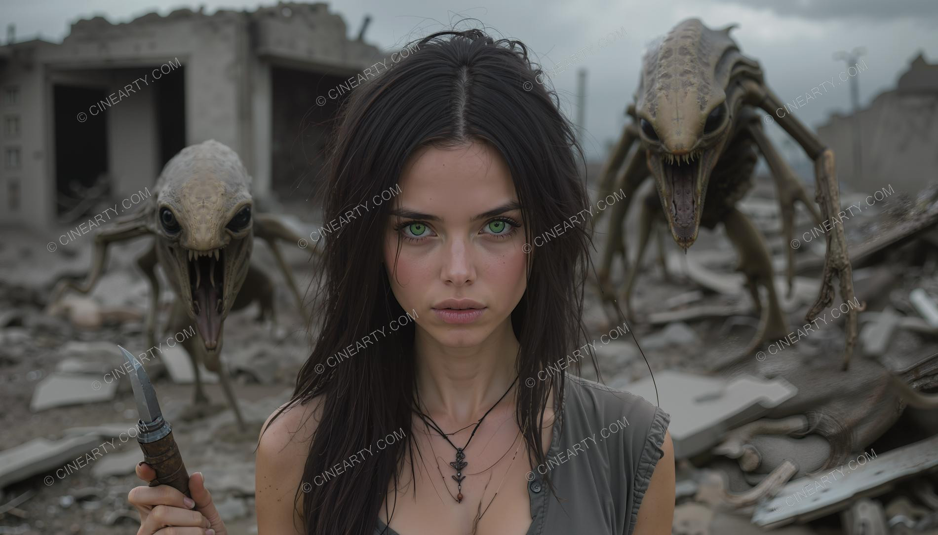 Alien Invation Post-Apocalypse. Beautiful Girl 44255