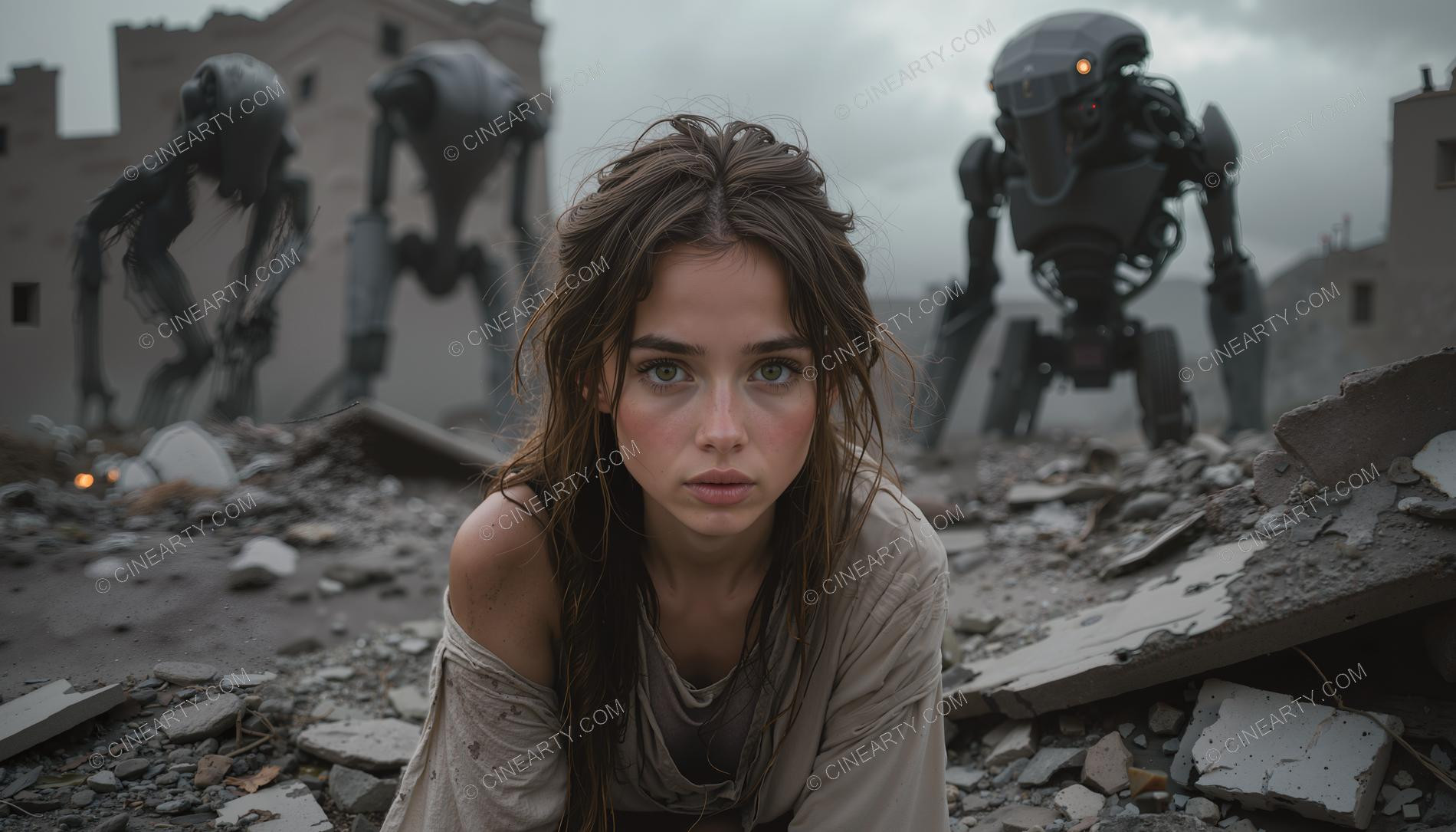 Alien Invation Post-Apocalypse. Beautiful Girl 53627