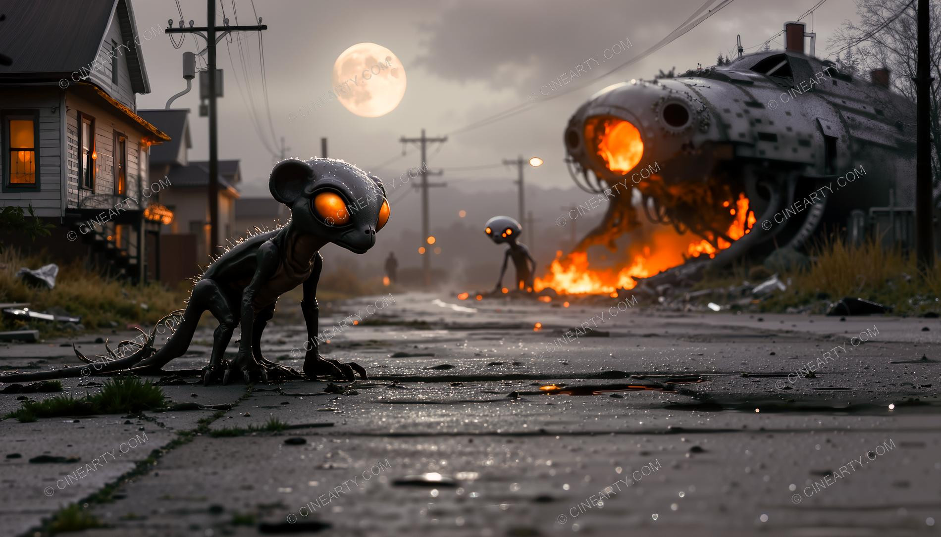 Alien Monster On the Town Street 36910