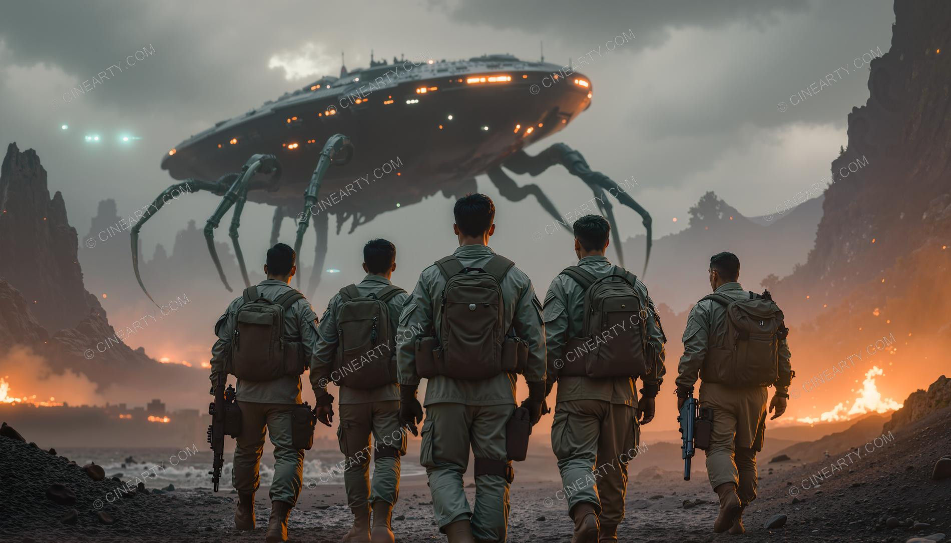 Army vs Flying Saucers in Countryside 22231