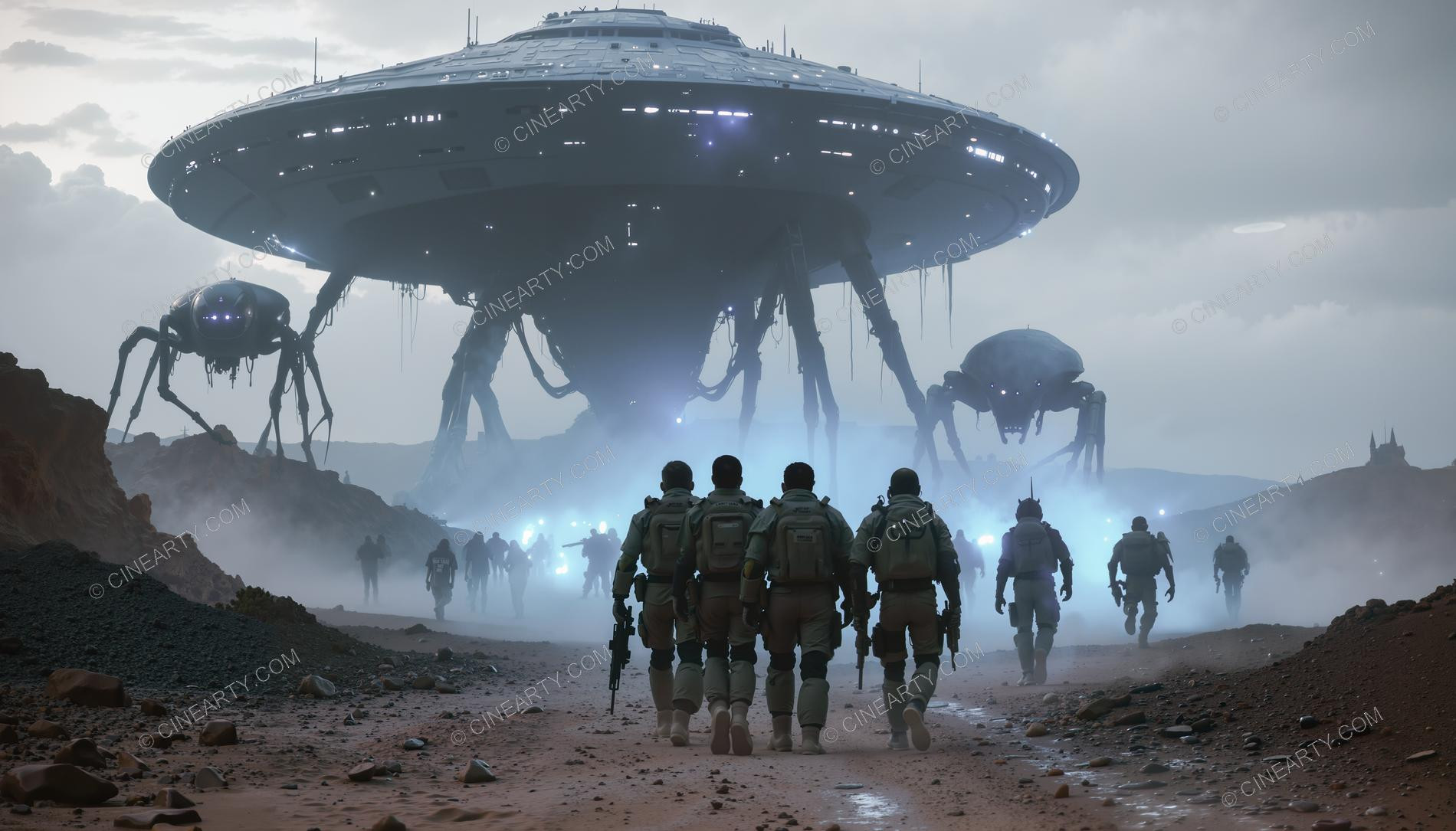 Army vs Flying Saucers in Countryside 64468