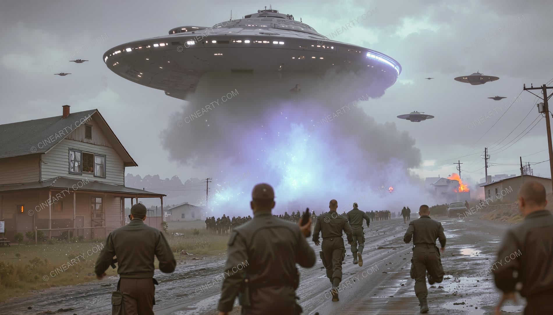 Army vs Flying Saucers in Countryside 42990